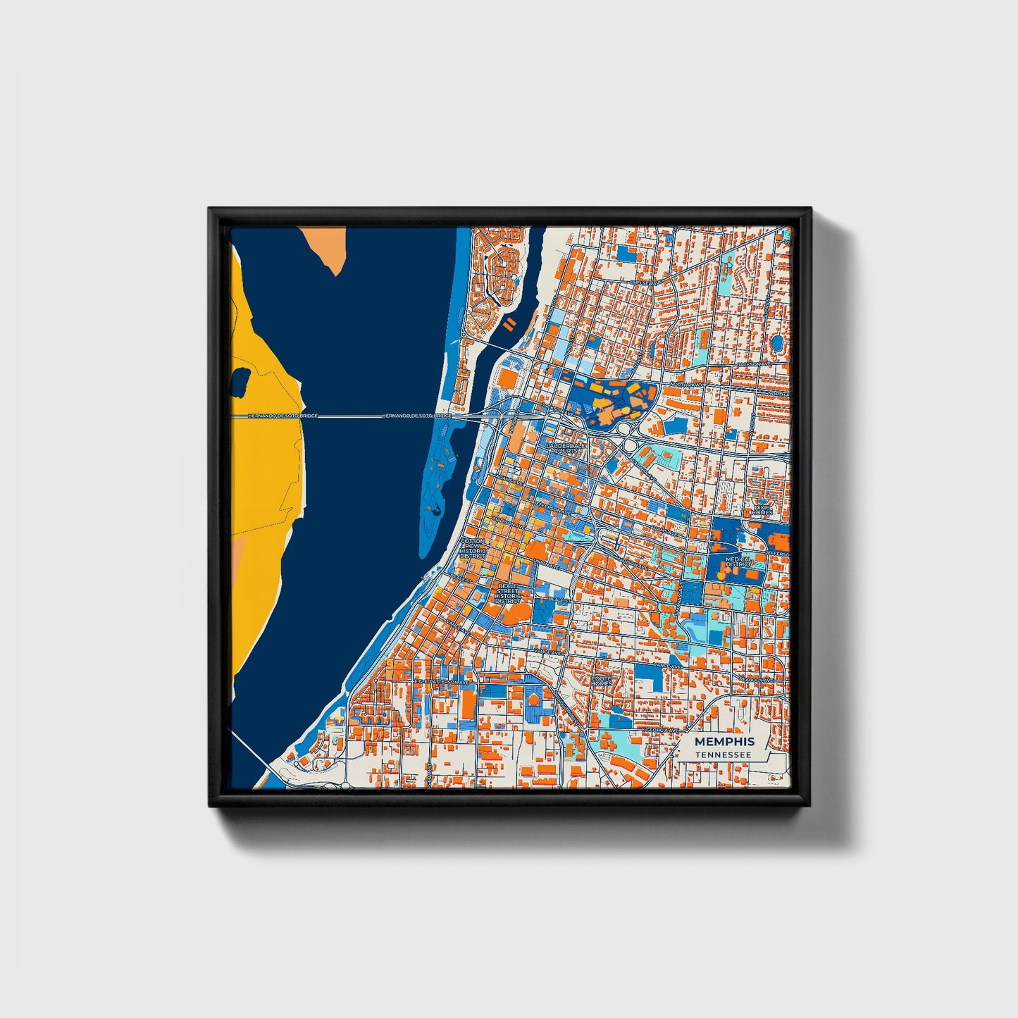 Memphis Tennessee Colorful City Map Canvas Print • Black Framed