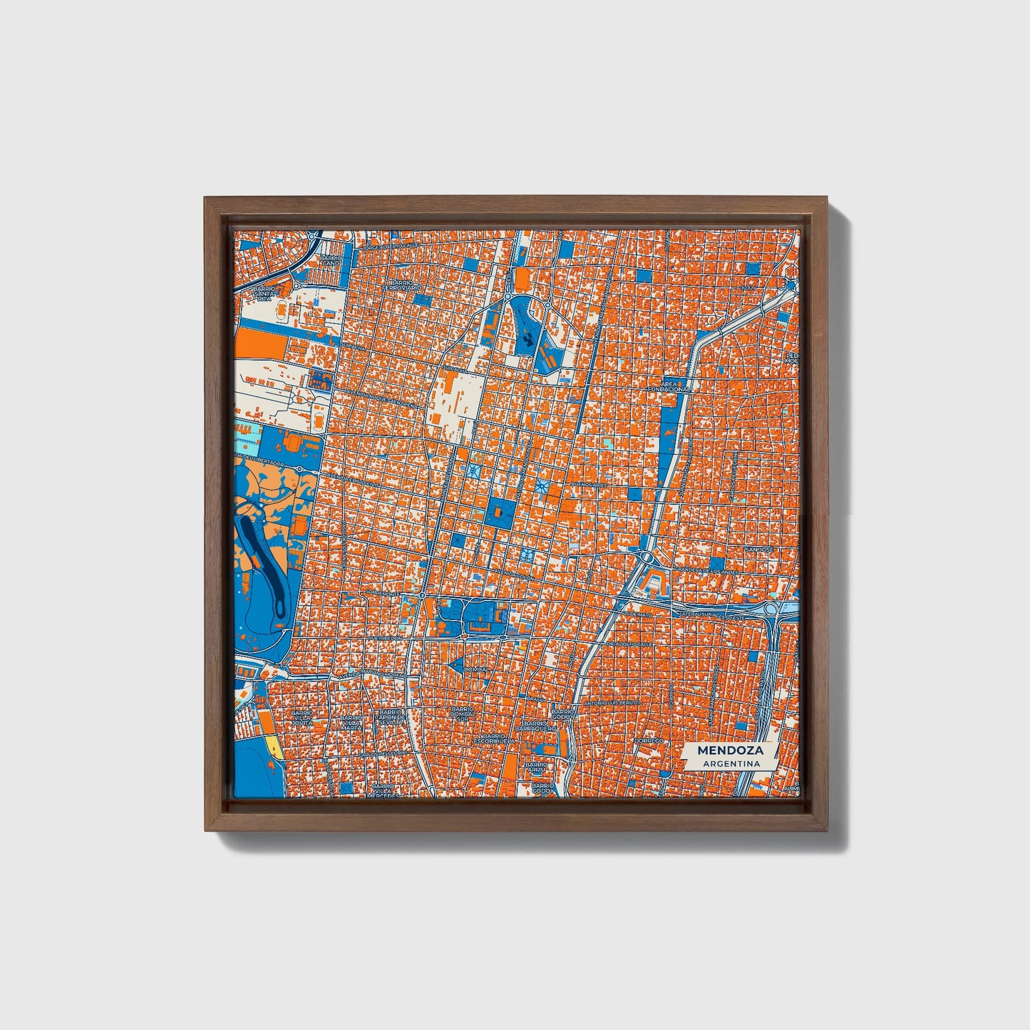 Mendoza Argentina Colorful City Map Canvas Print • Dark Wooden Framed
