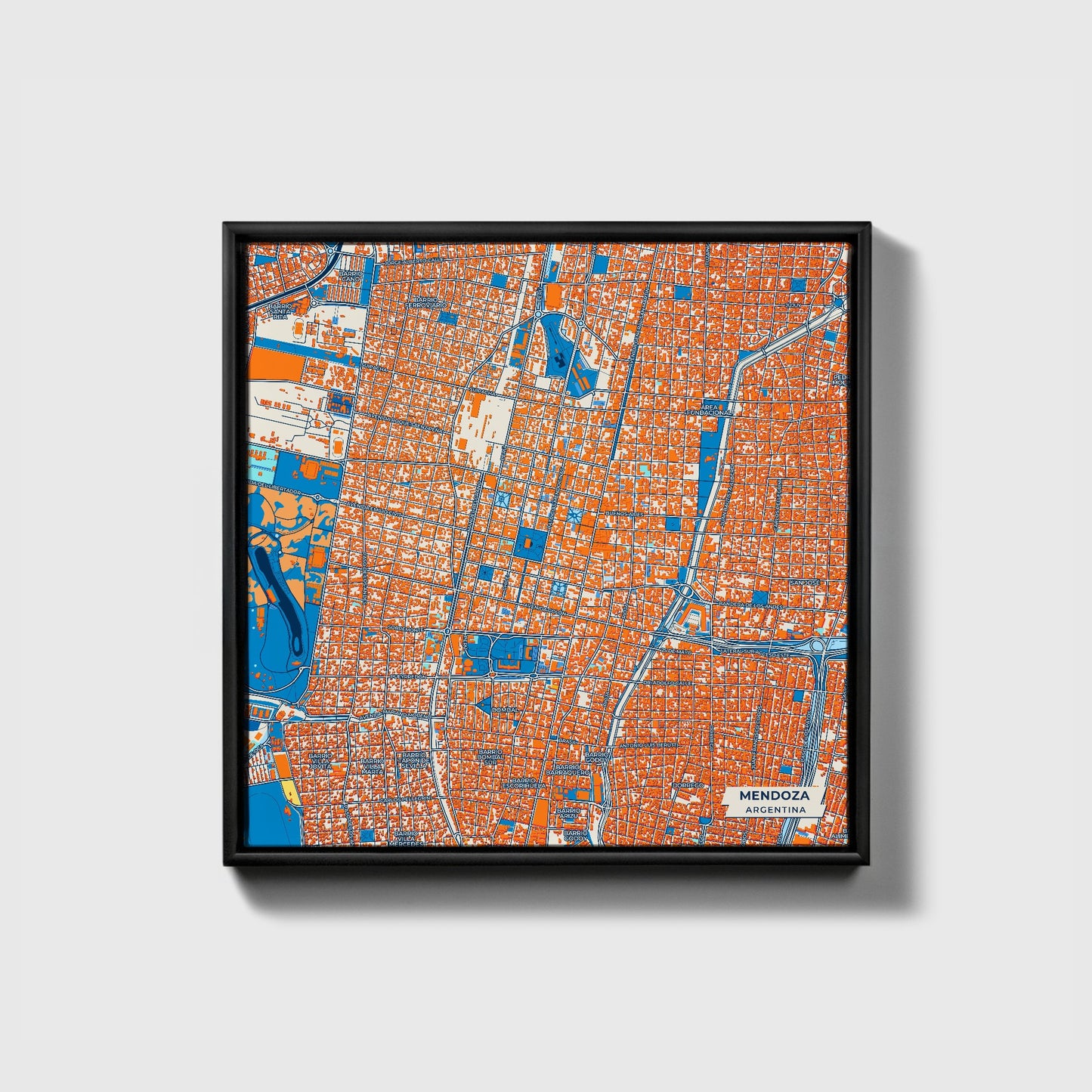 Mendoza Argentina Colorful City Map Canvas Print • Black Framed