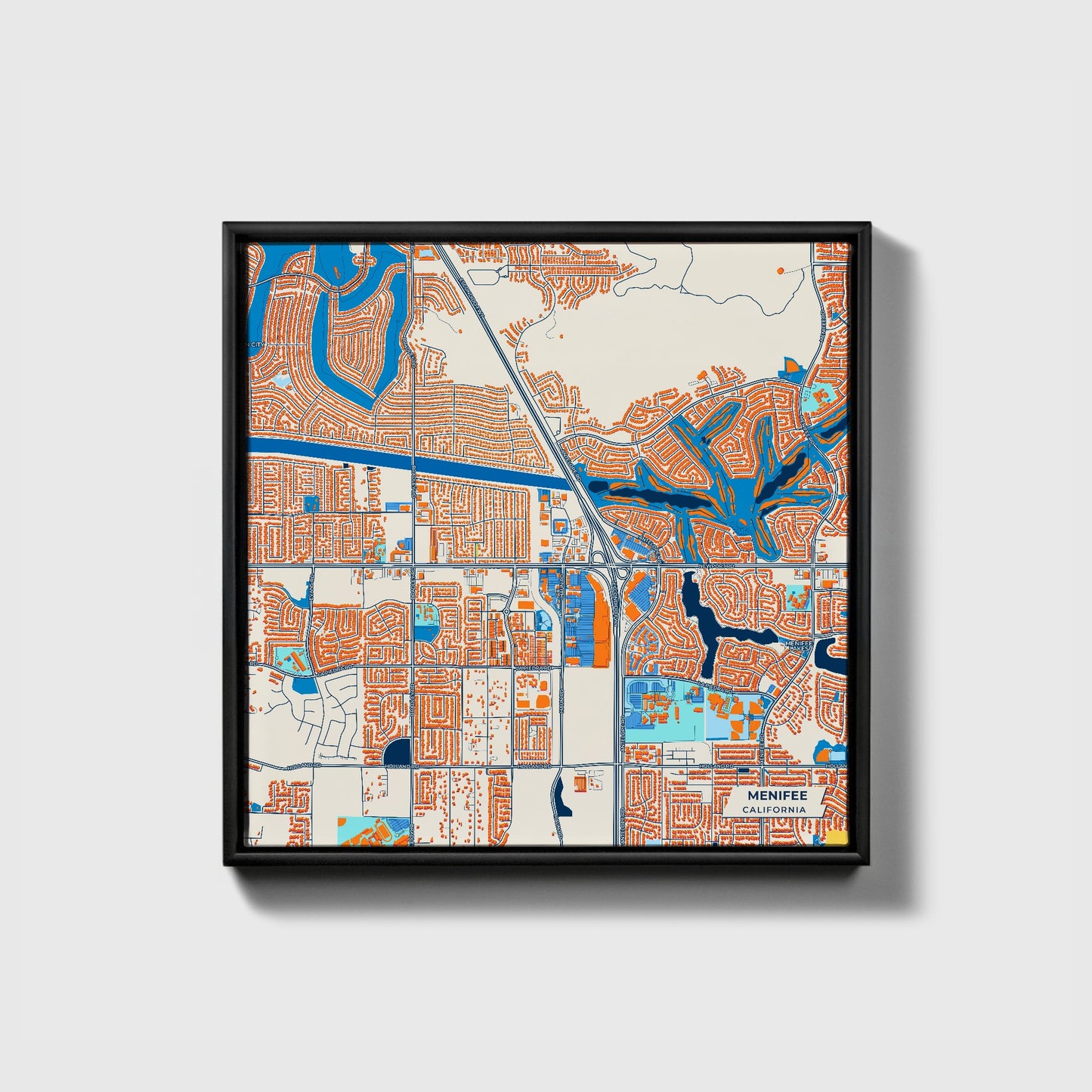 Menifee California Colorful City Map Canvas Print • Black Framed