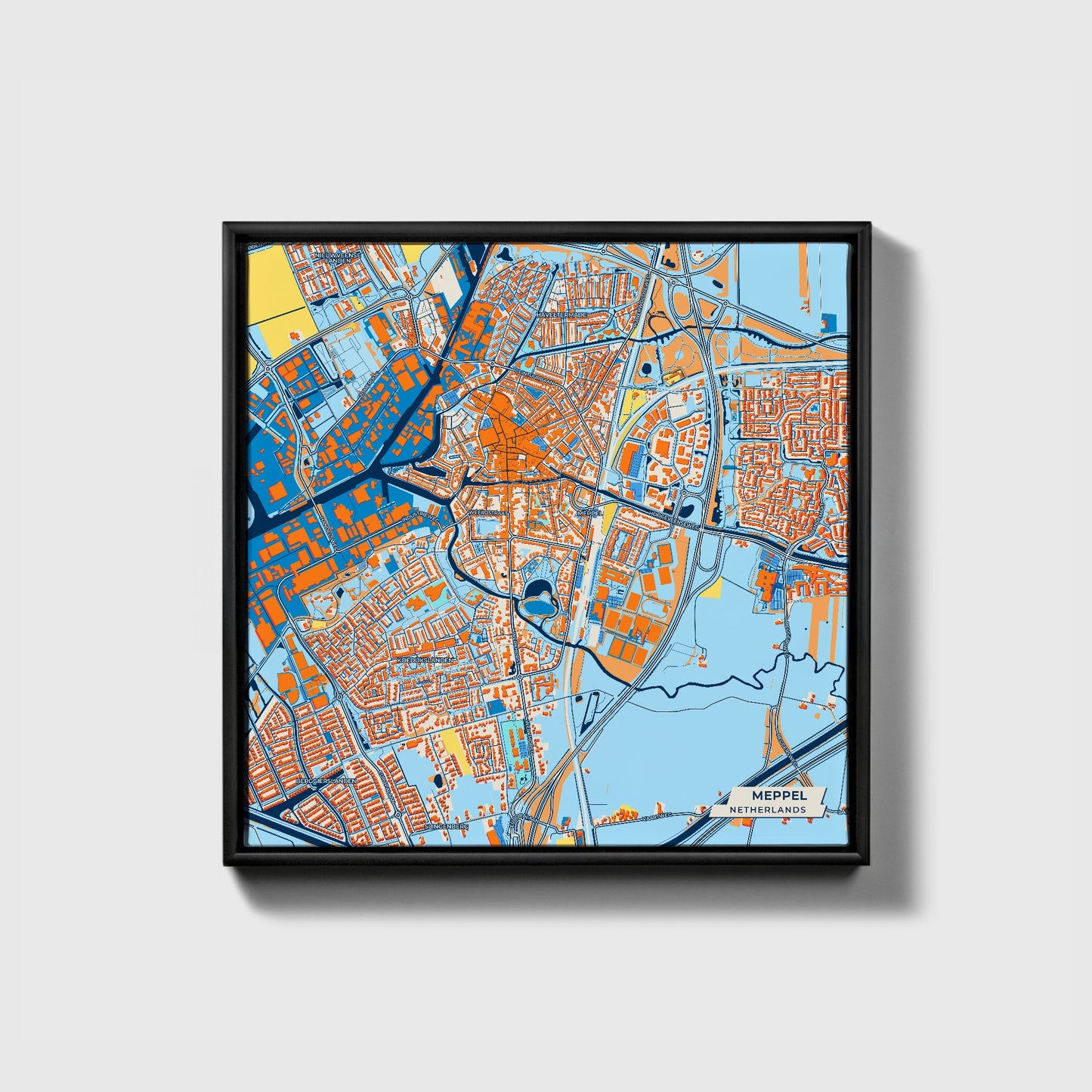 Meppel Netherlands Colorful City Map Canvas Print • Black Framed