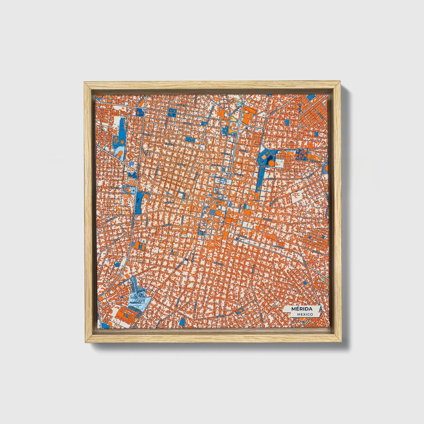 Mérida Mexico Colorful City Map Canvas Print • Natural Wooden Framed