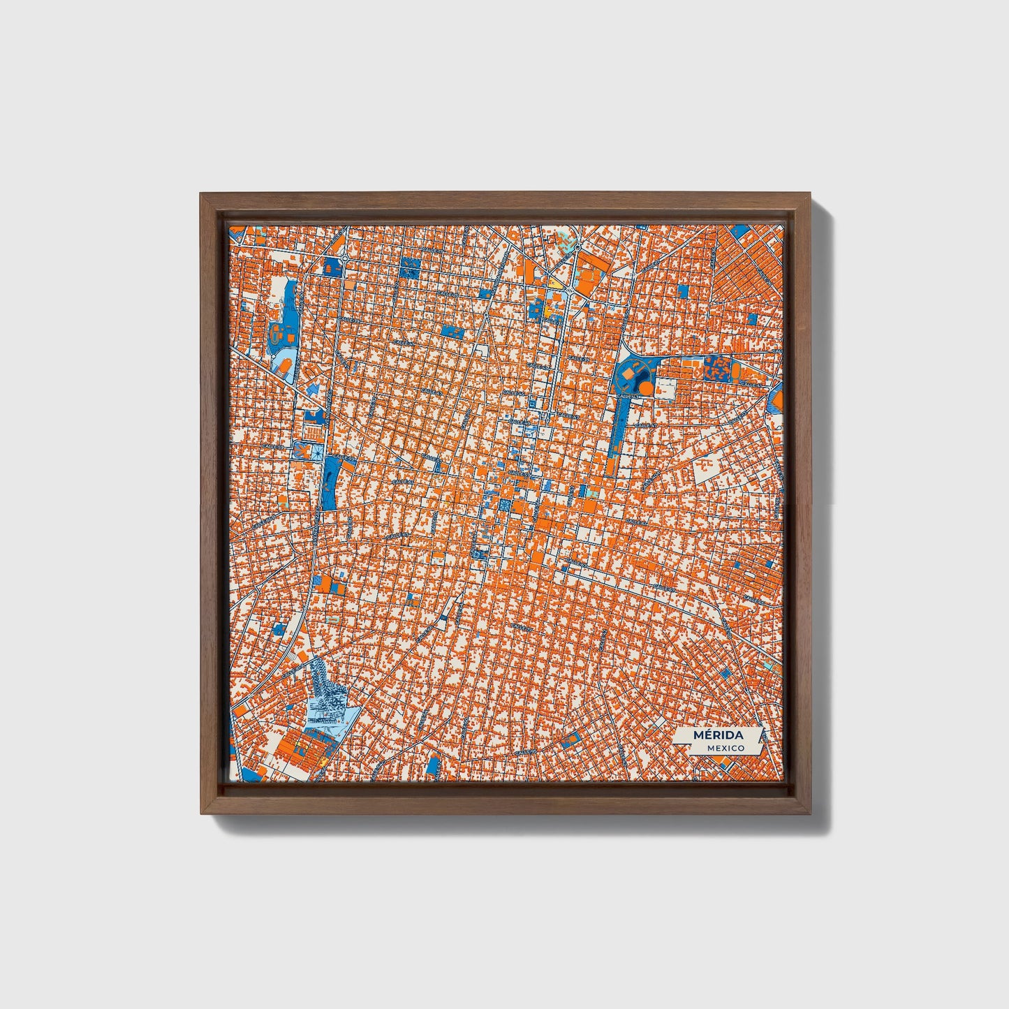 Mérida Mexico Colorful City Map Canvas Print • Dark Wooden Framed