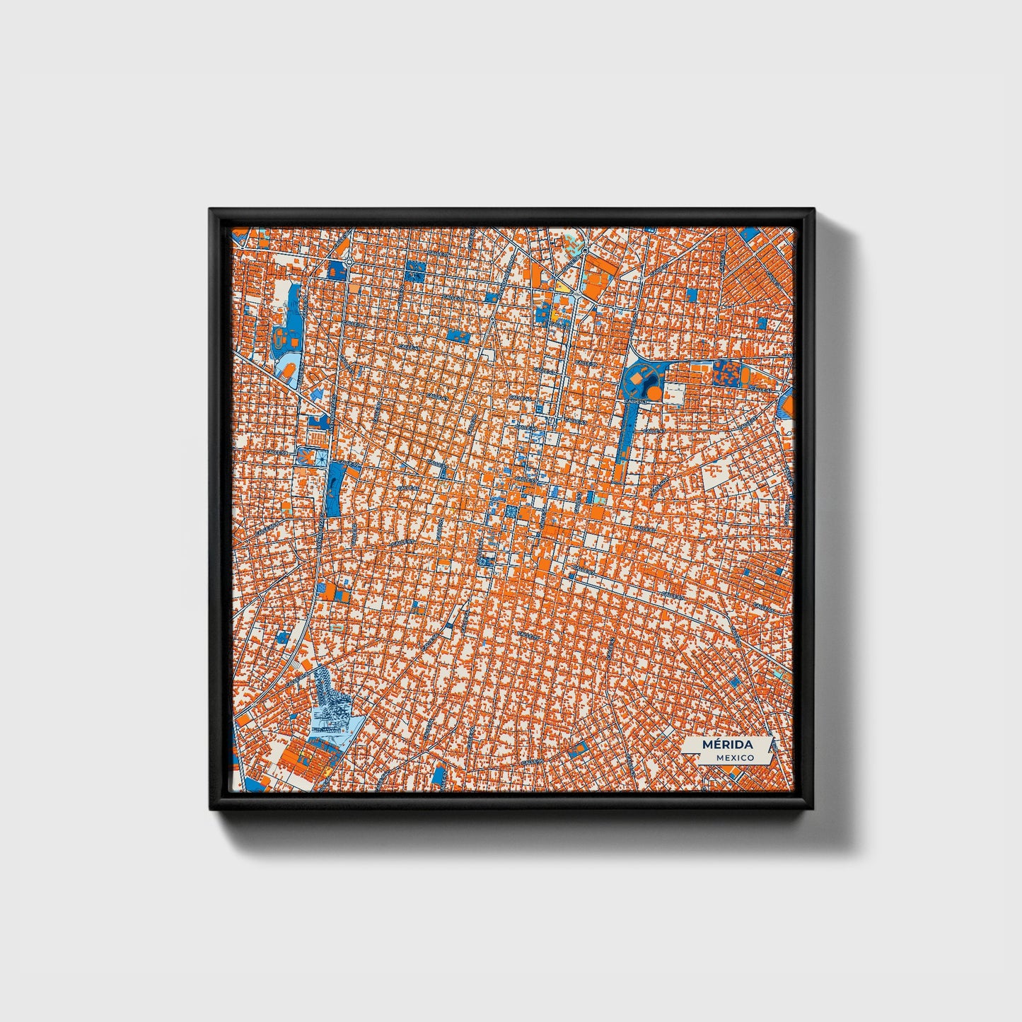 Mérida Mexico Colorful City Map Canvas Print • Black Framed