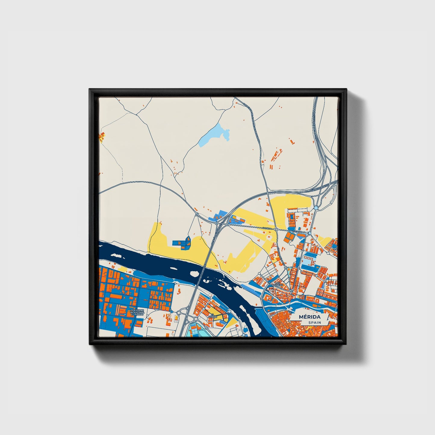Mérida Spain Colorful City Map Canvas Print • Black Framed