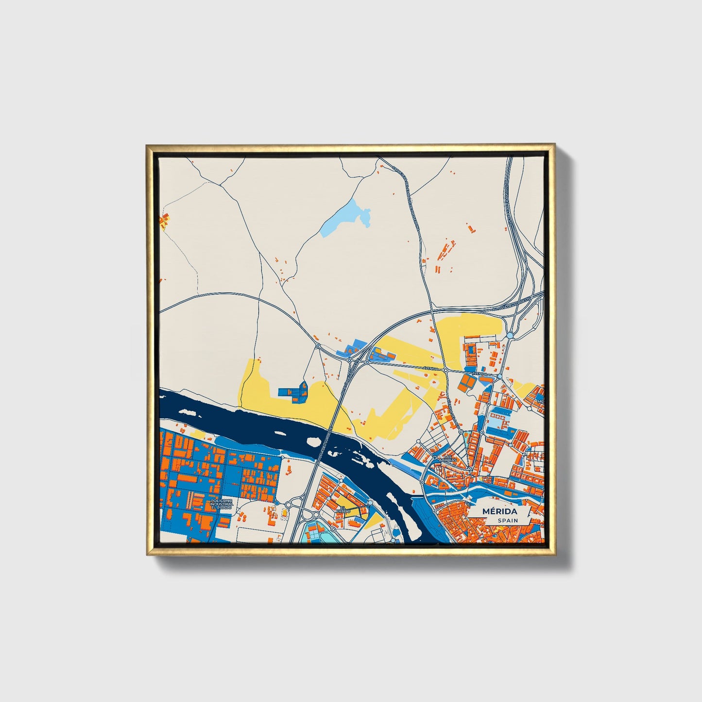 Mérida Spain Colorful City Map Canvas Print • Gold Framed
