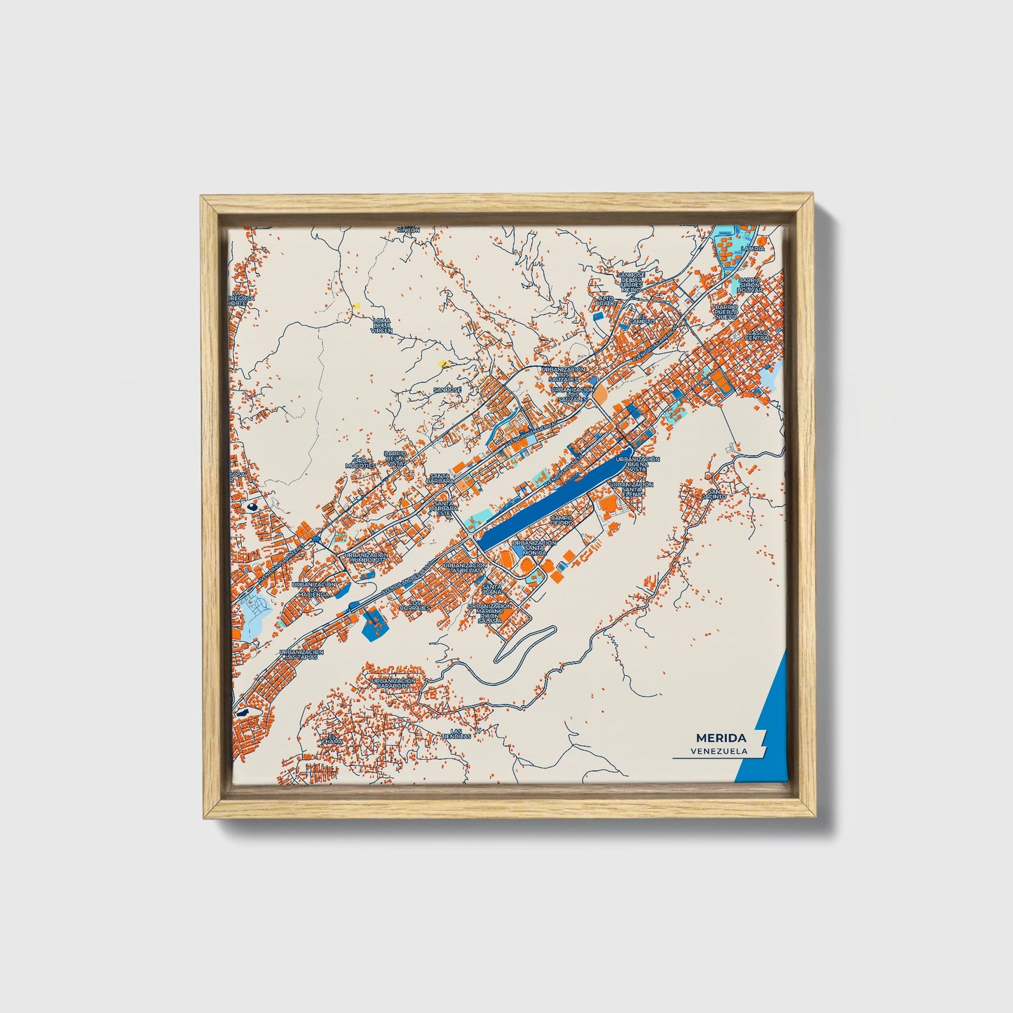 Merida Venezuela Colorful City Map Canvas Print • Natural Wooden Framed