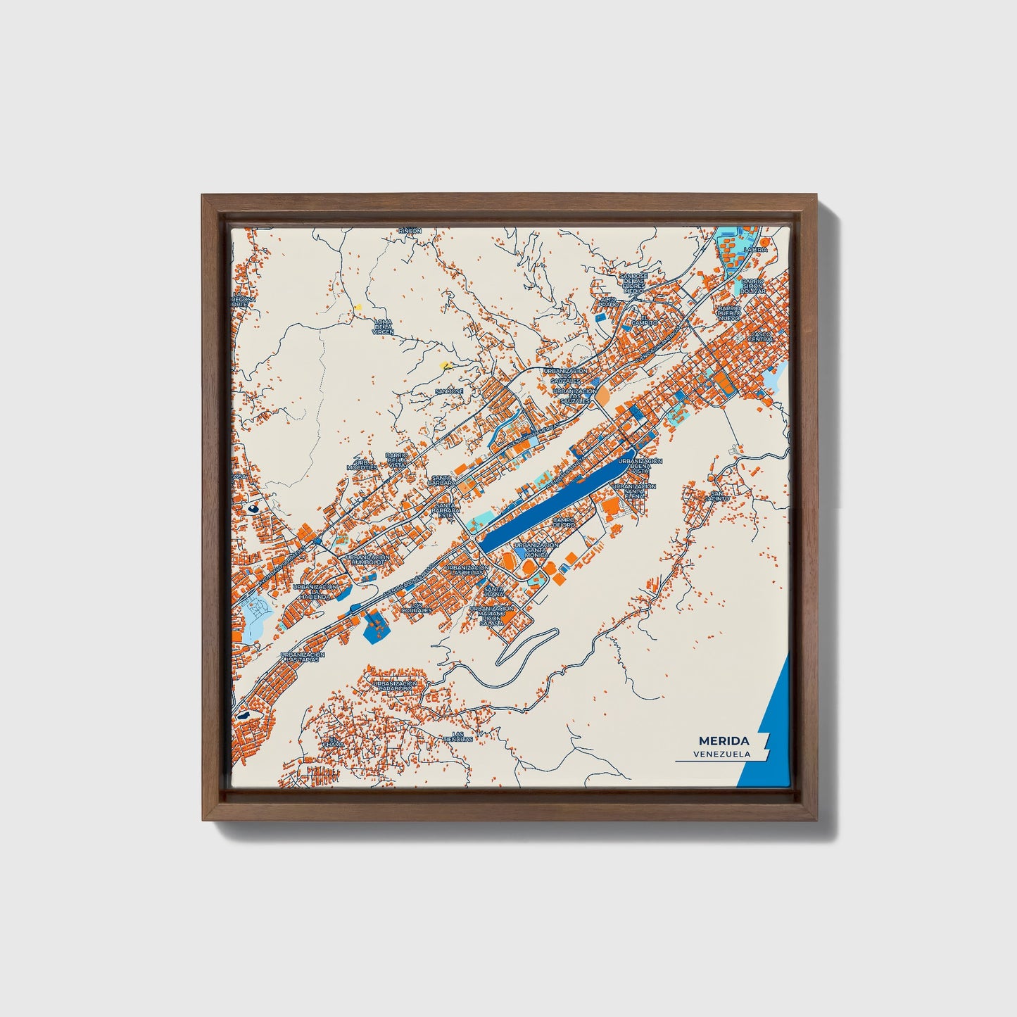 Merida Venezuela Colorful City Map Canvas Print • Dark Wooden Framed