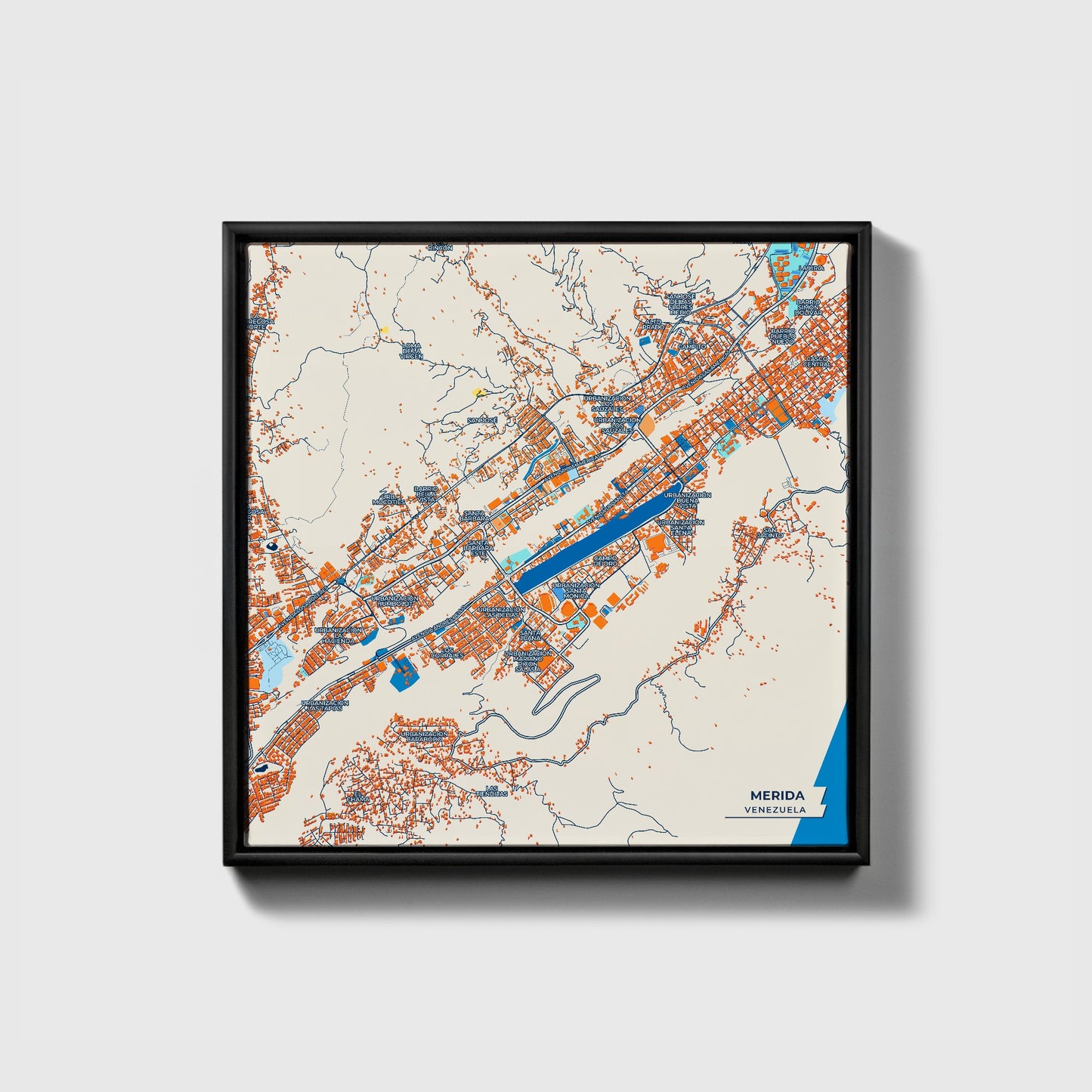 Merida Venezuela Colorful City Map Canvas Print • Black Framed