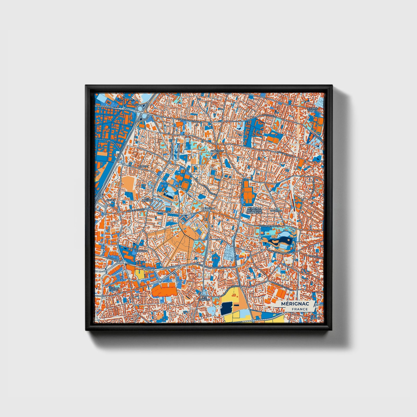 Mérignac France Colorful City Map Canvas Print • Black Framed