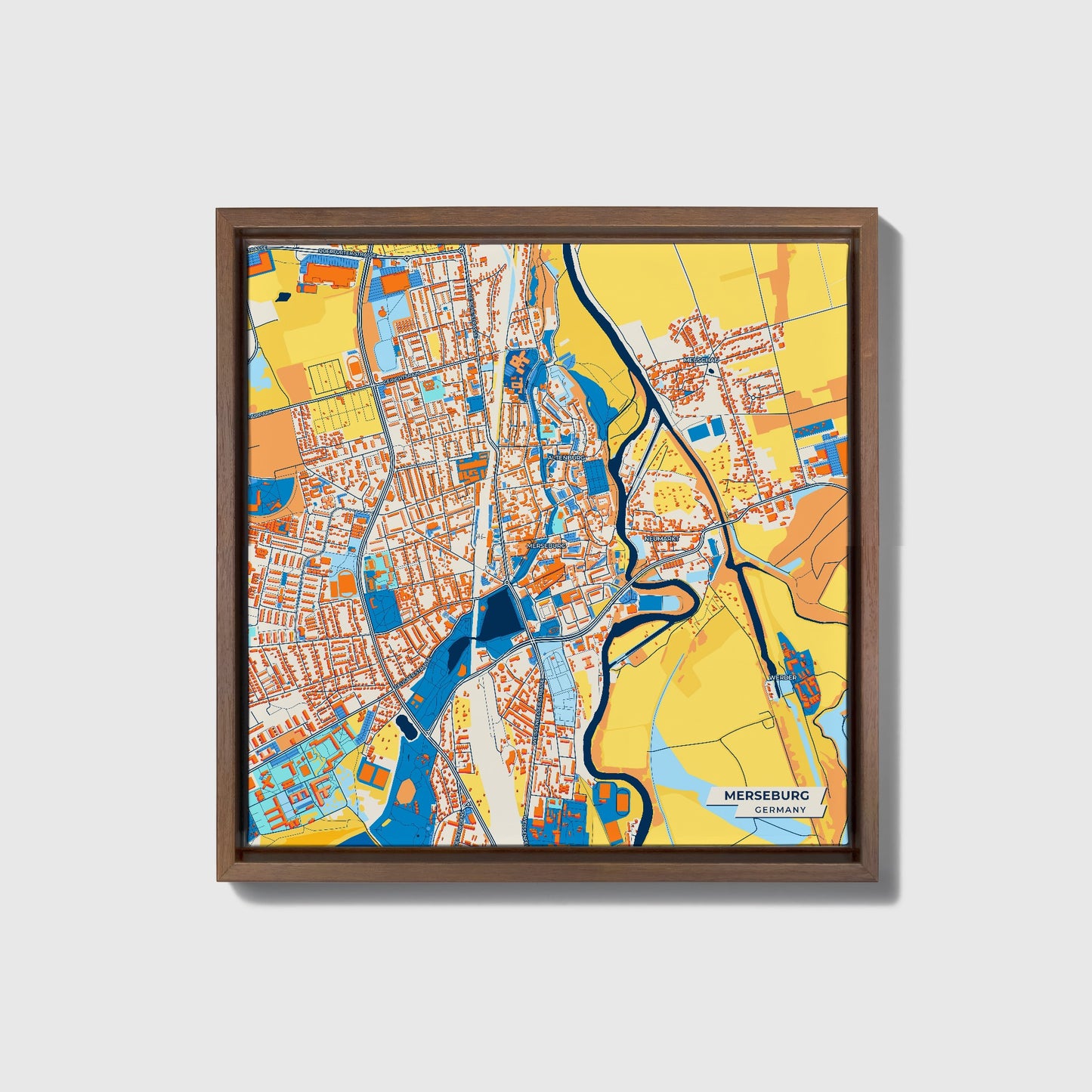 Merseburg Germany Colorful City Map Canvas Print • Dark Wooden Framed