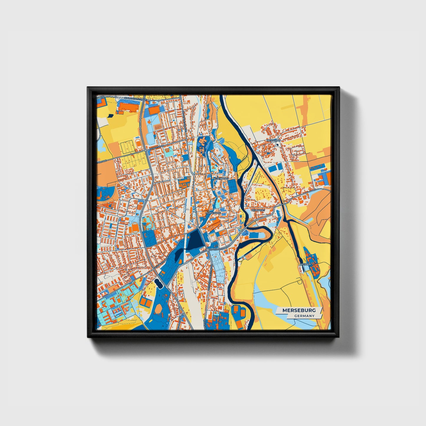 Merseburg Germany Colorful City Map Canvas Print • Black Framed
