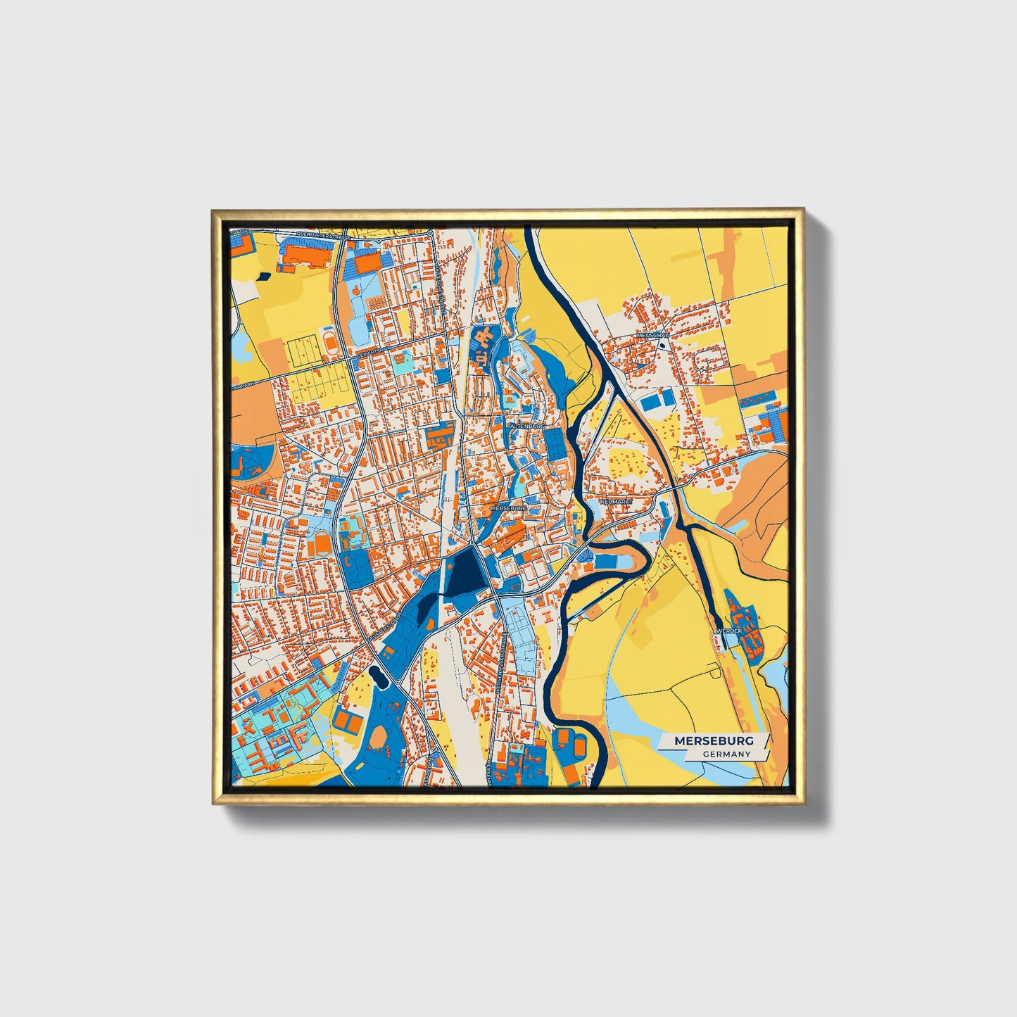Merseburg Germany Colorful City Map Canvas Print • Gold Framed