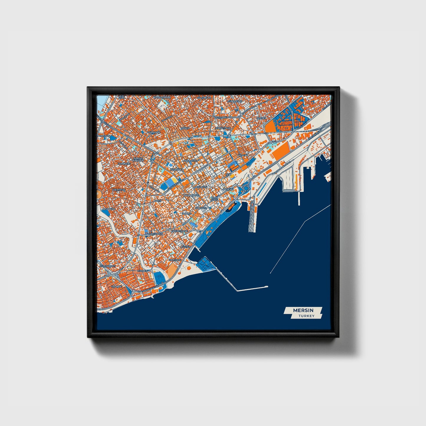 Mersi̇n Turkey Colorful City Map Canvas Print • Black Framed
