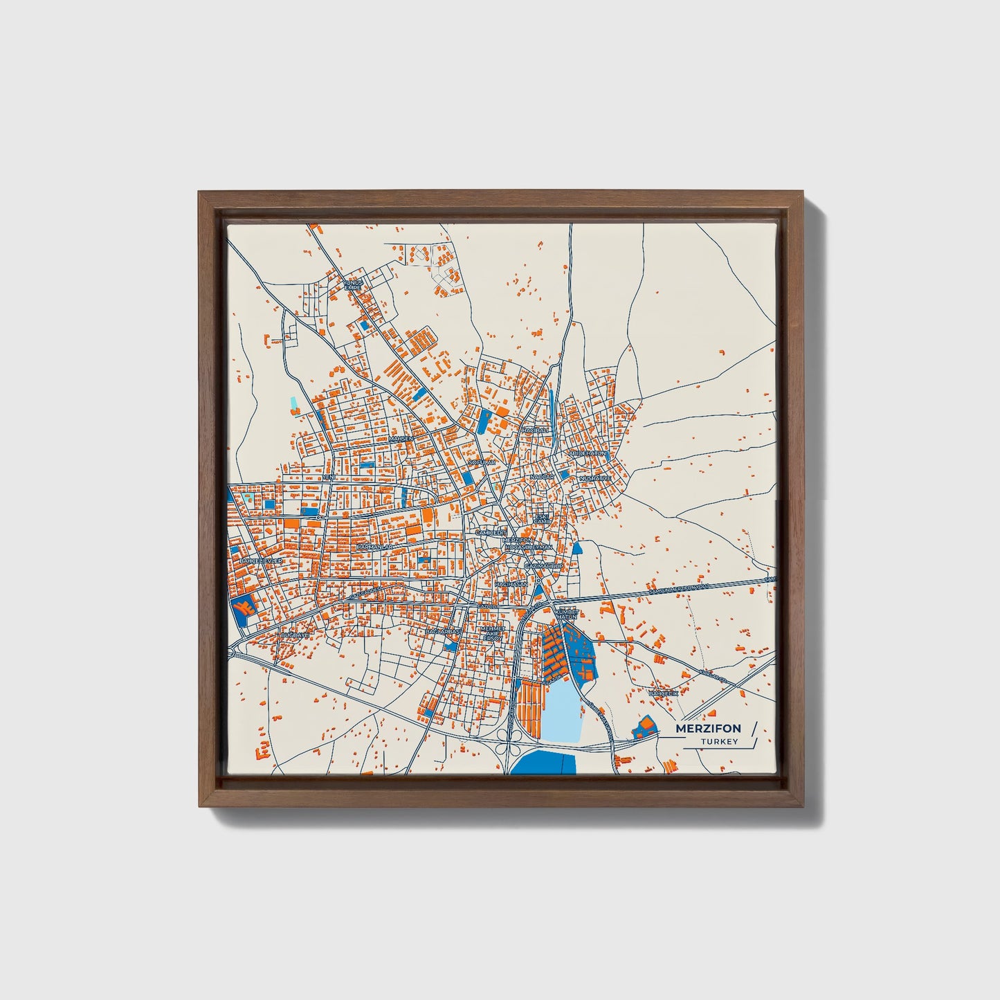 Merzifon Turkey Colorful City Map Canvas Print • Dark Wooden Framed