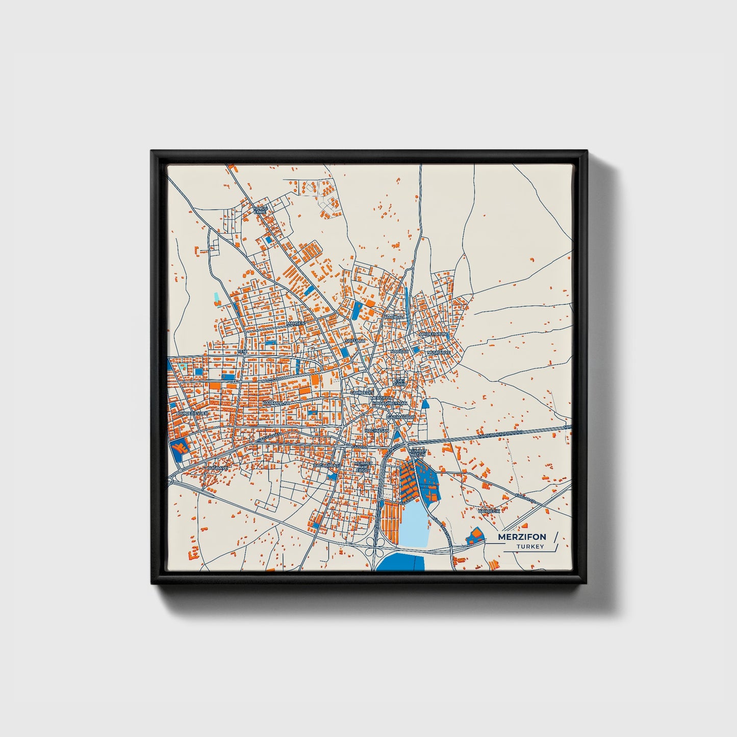 Merzifon Turkey Colorful City Map Canvas Print • Black Framed