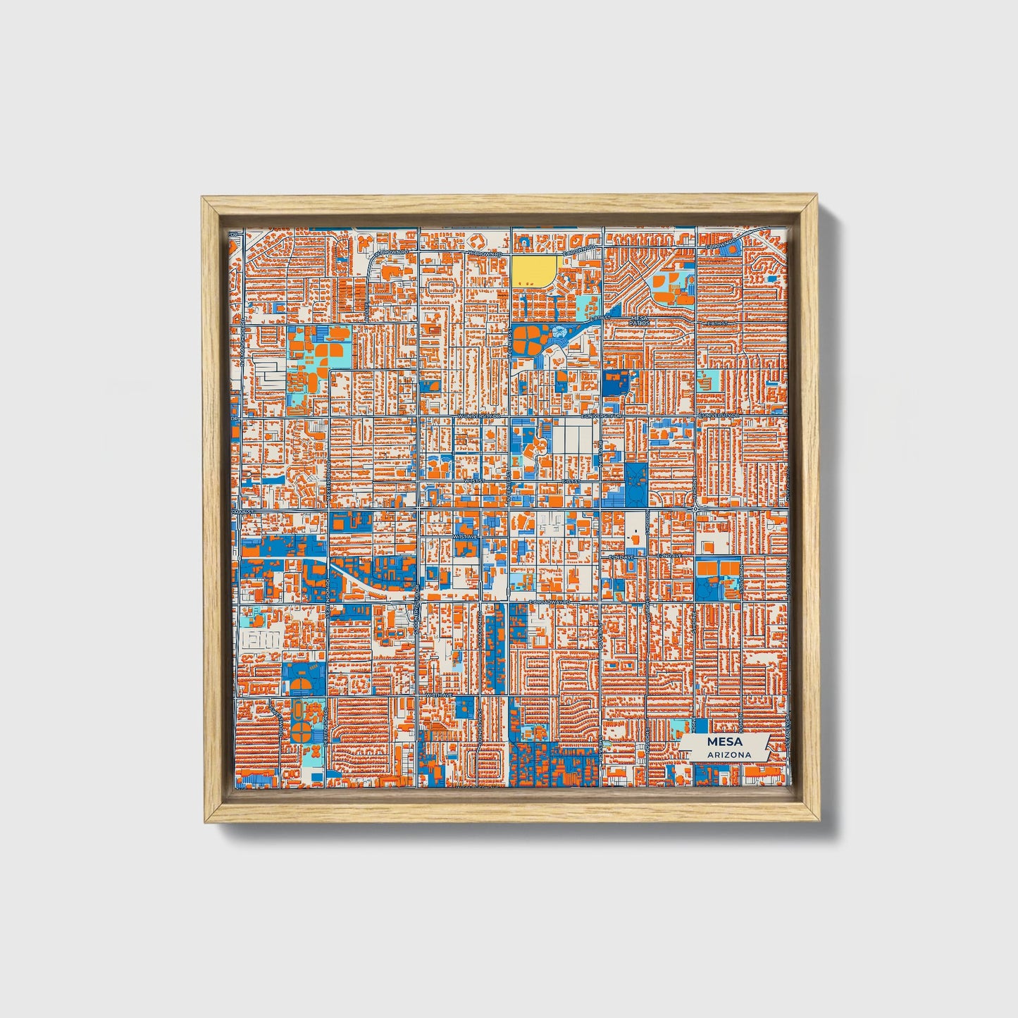 Mesa Arizona Colorful City Map Canvas Print • Natural Wooden Framed