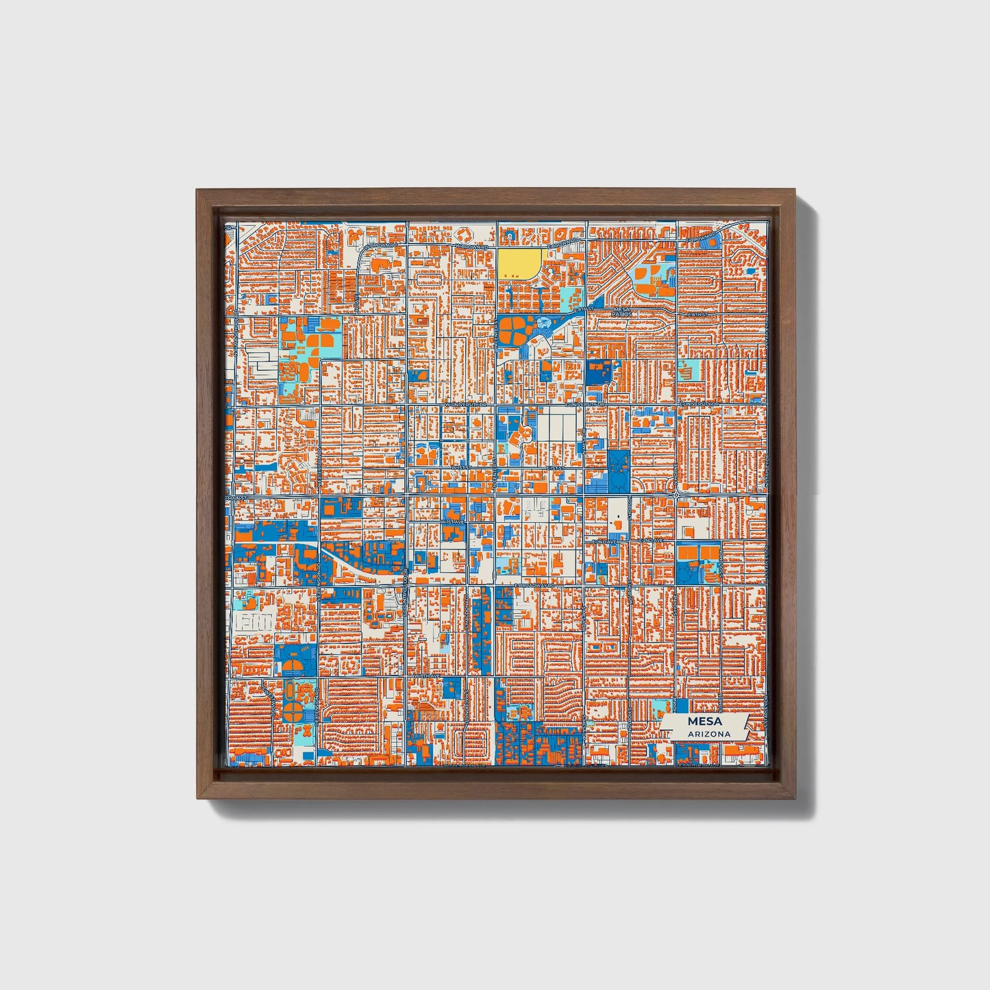 Mesa Arizona Colorful City Map Canvas Print • Dark Wooden Framed