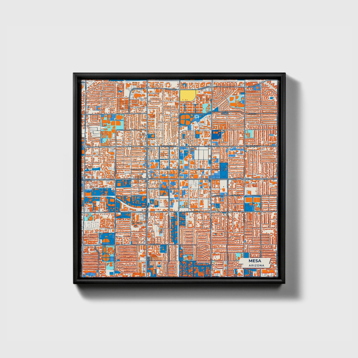 Mesa Arizona Colorful City Map Canvas Print • Black Framed