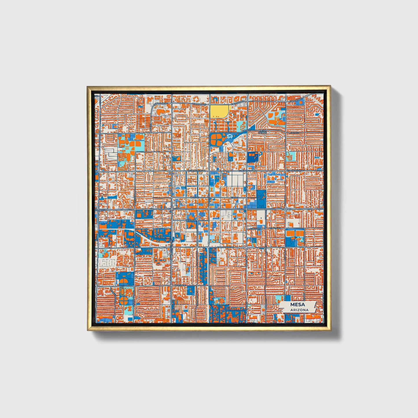 Mesa Arizona Colorful City Map Canvas Print • Gold Framed