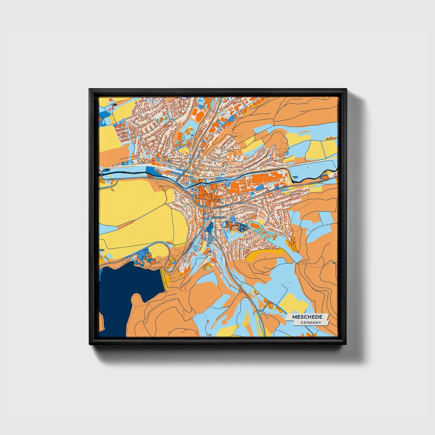 Meschede Germany Colorful City Map Canvas Print • Black Framed