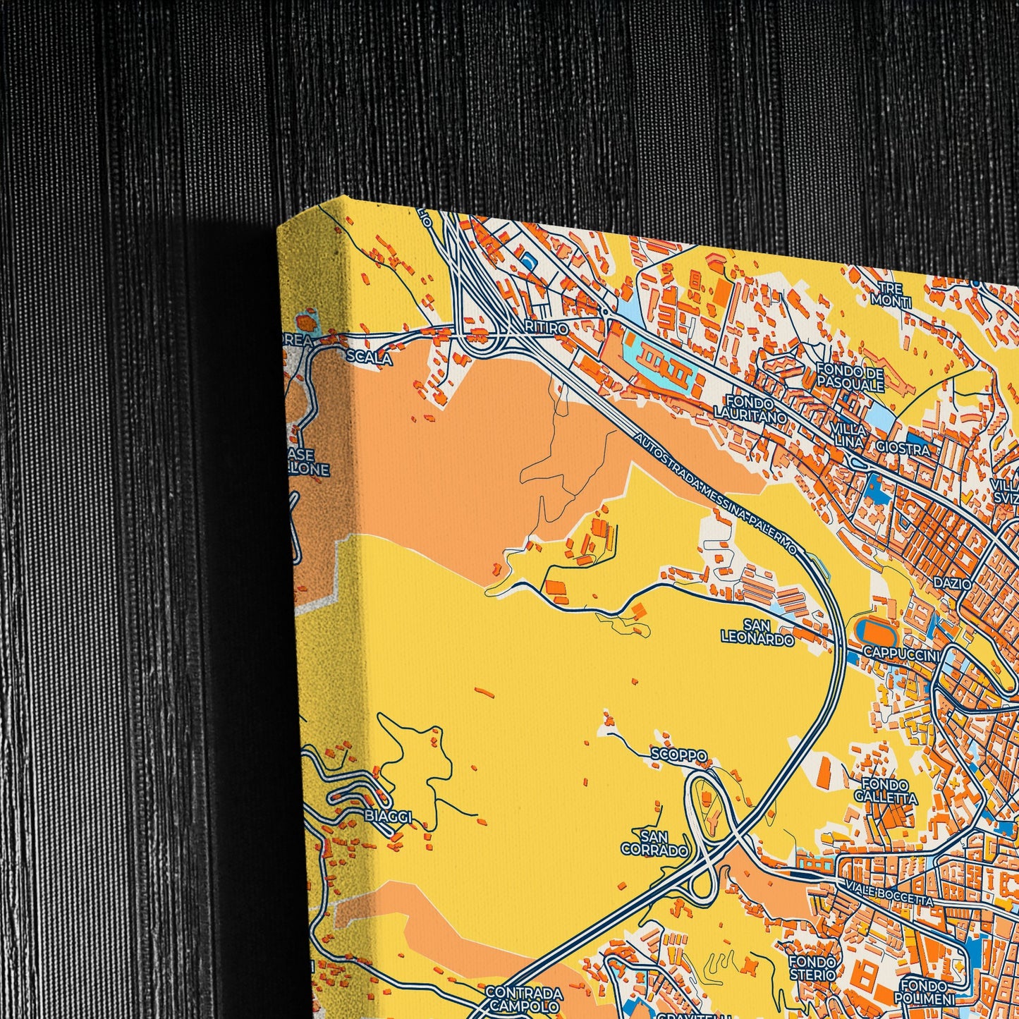 Messina  Italy Colorful City Map Canvas Print Detail
