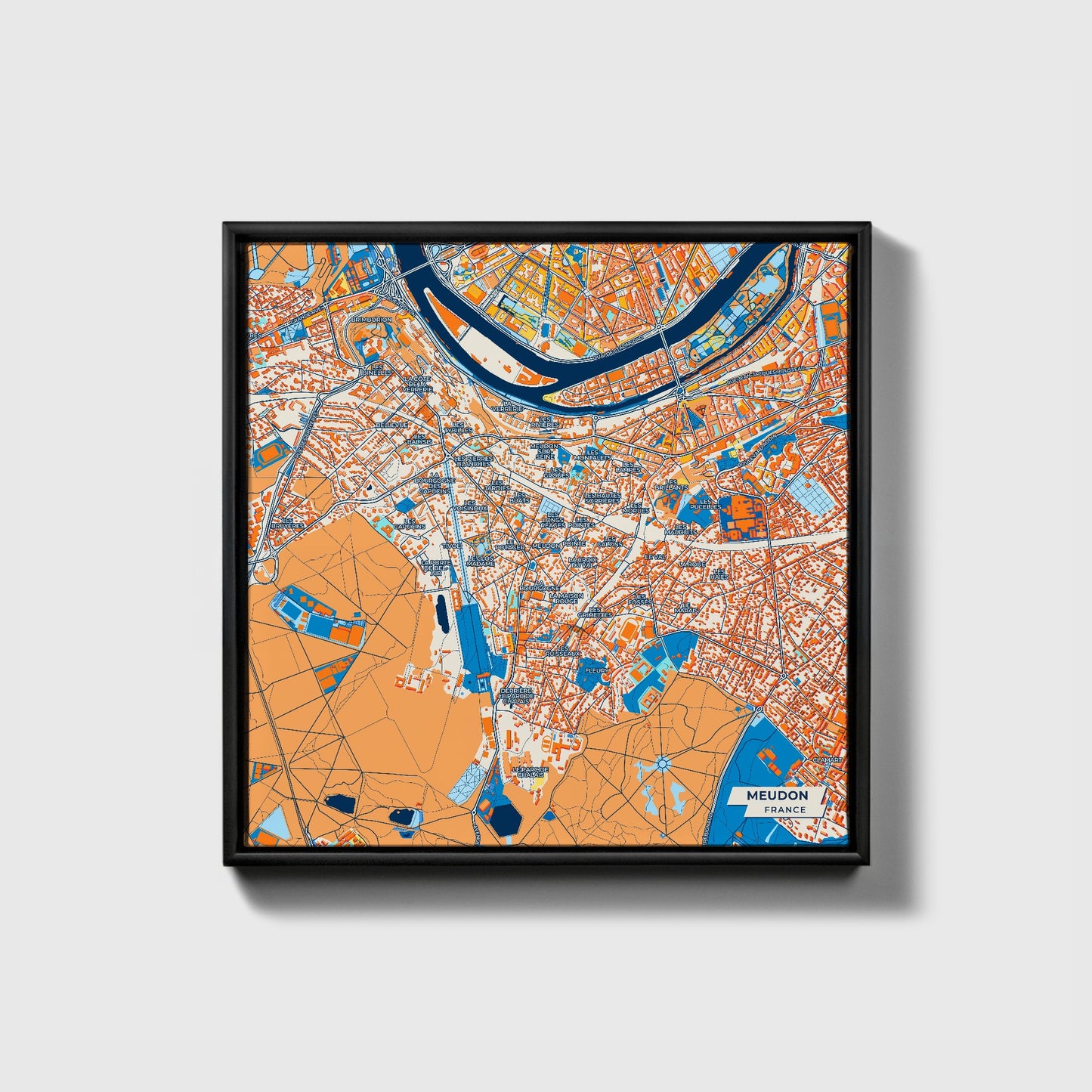 Meudon France Colorful City Map Canvas Print • Black Framed