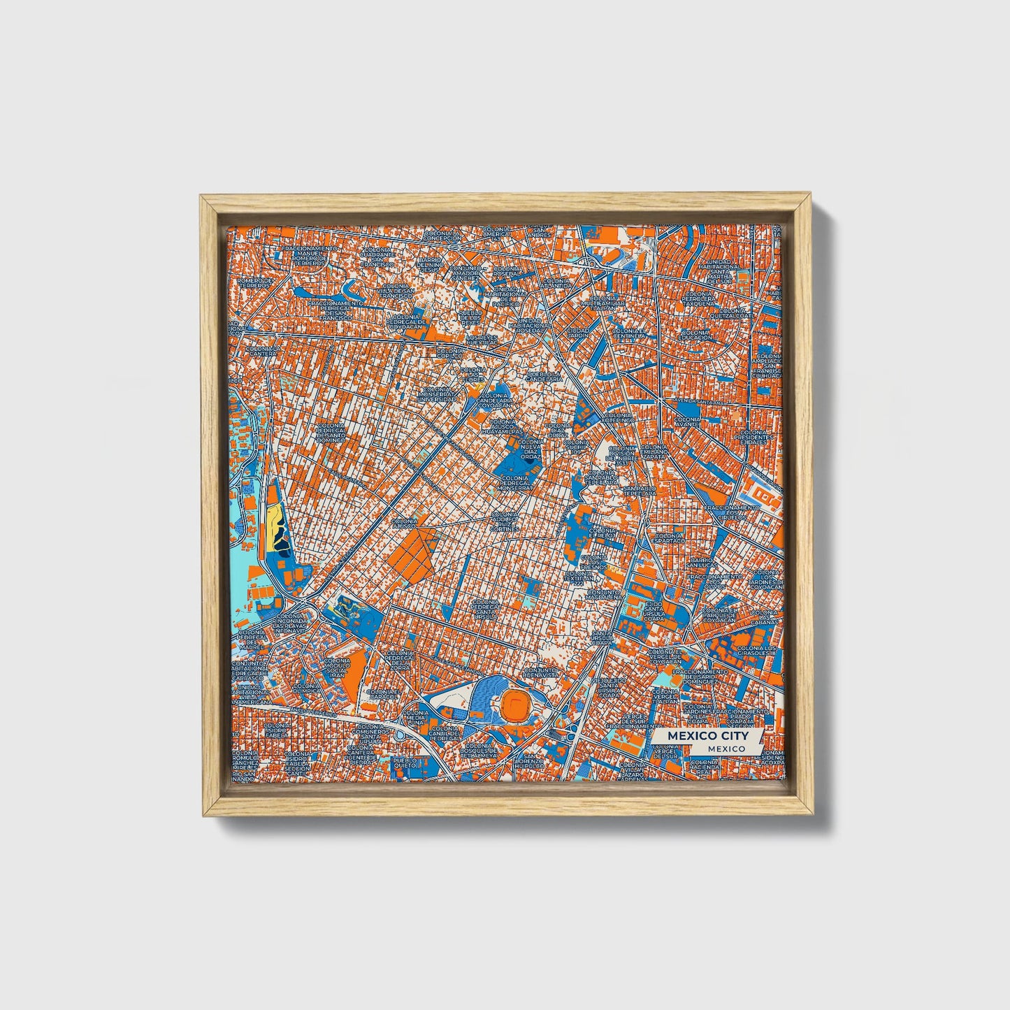 Mexico City Mexico Colorful City Map Canvas Print • Natural Wooden Framed