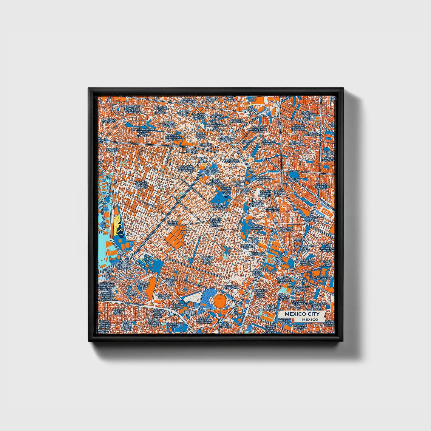 Mexico City Mexico Colorful City Map Canvas Print • Black Framed