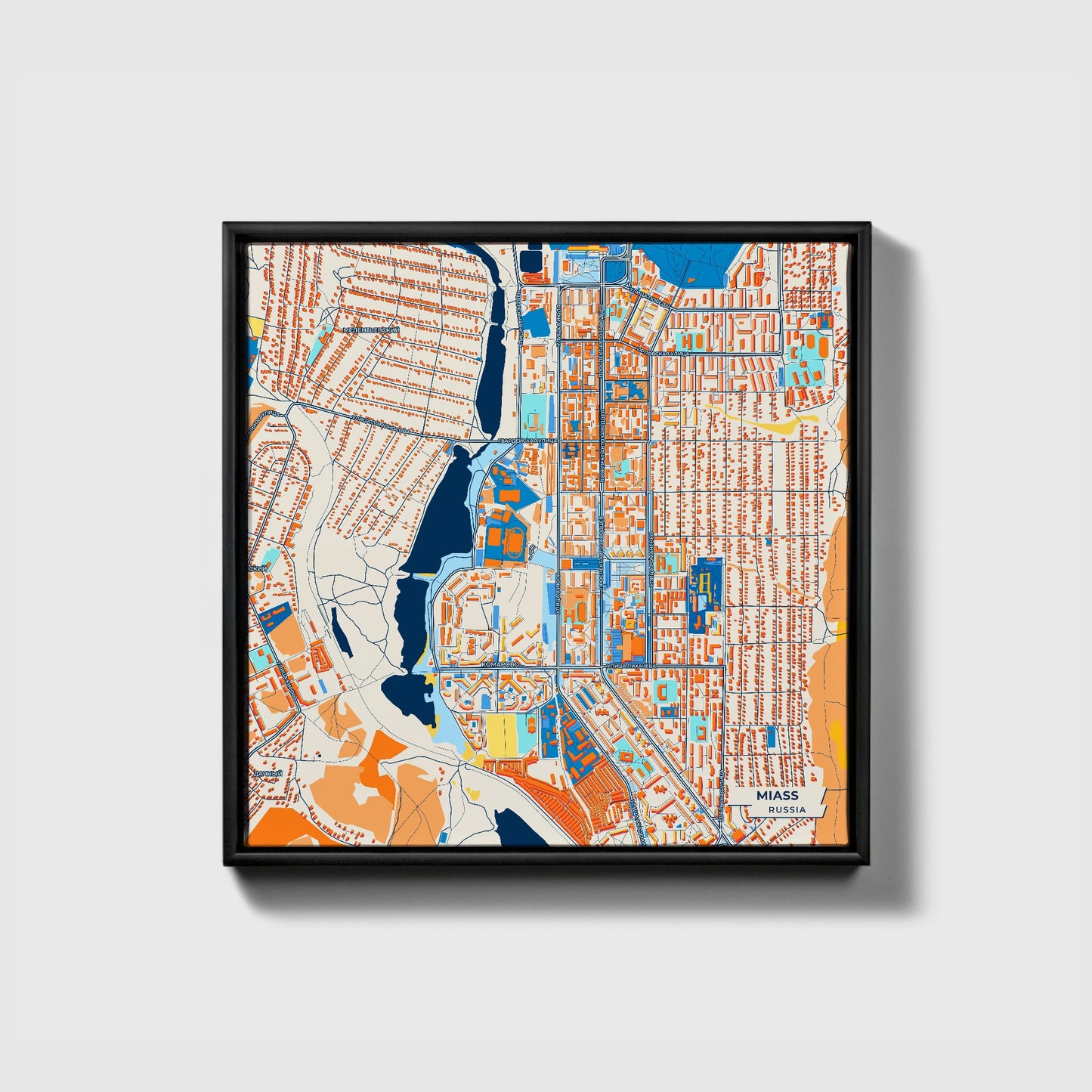 Миасский Russia Colorful City Map Canvas Print • Black Framed