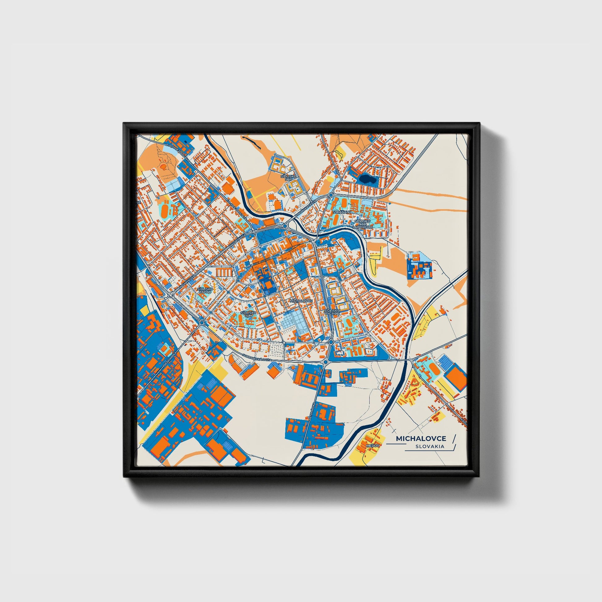 Michalovce Slovakia Colorful City Map Canvas Print • Black Framed