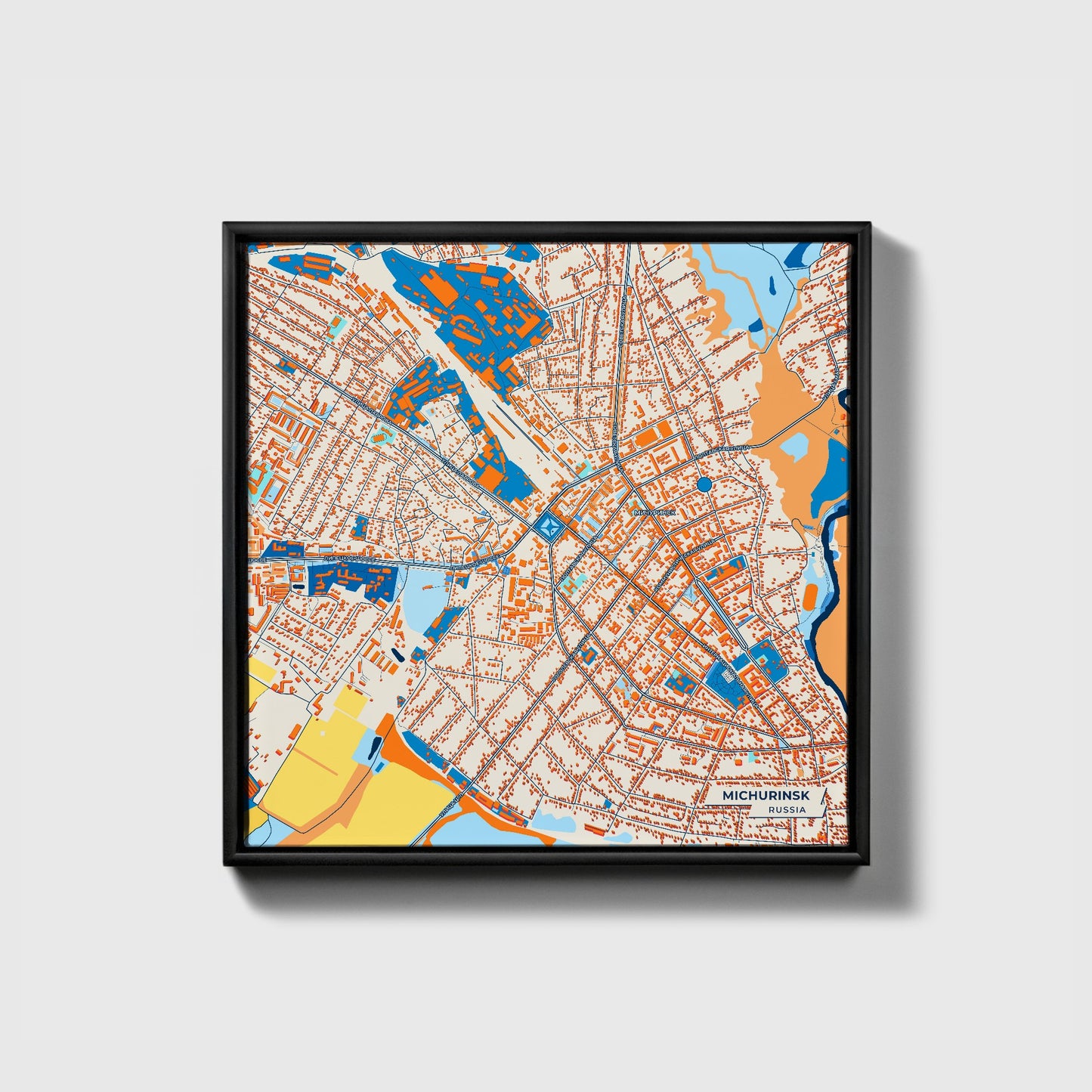 Мичуринск Russia Colorful City Map Canvas Print • Black Framed