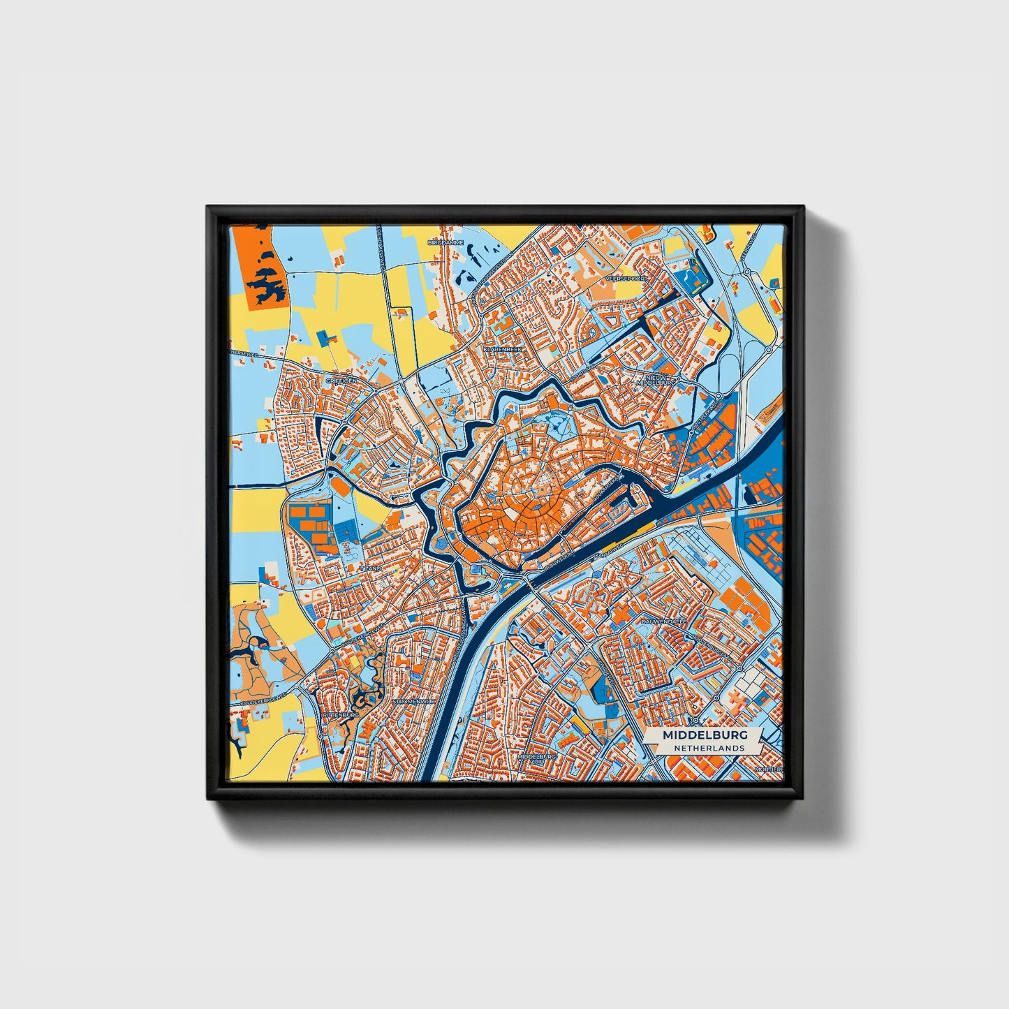 Middelburg Netherlands Colorful City Map Canvas Print • Black Framed
