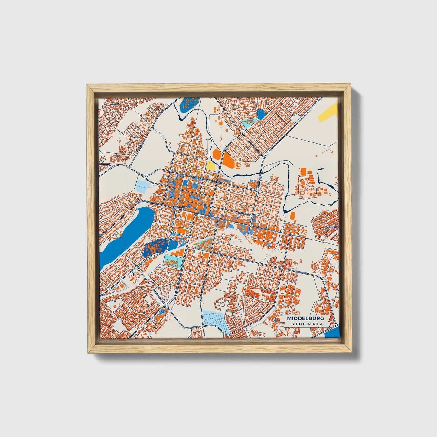 Middelburg South Africa Colorful City Map Canvas Print • Natural Wooden Framed