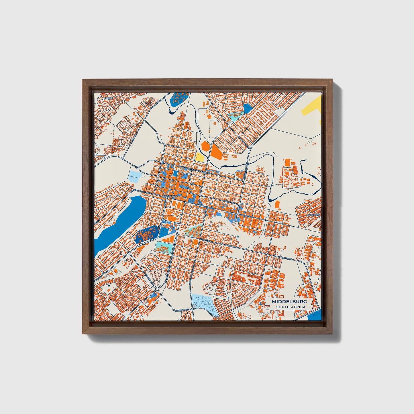 Middelburg South Africa Colorful City Map Canvas Print • Dark Wooden Framed