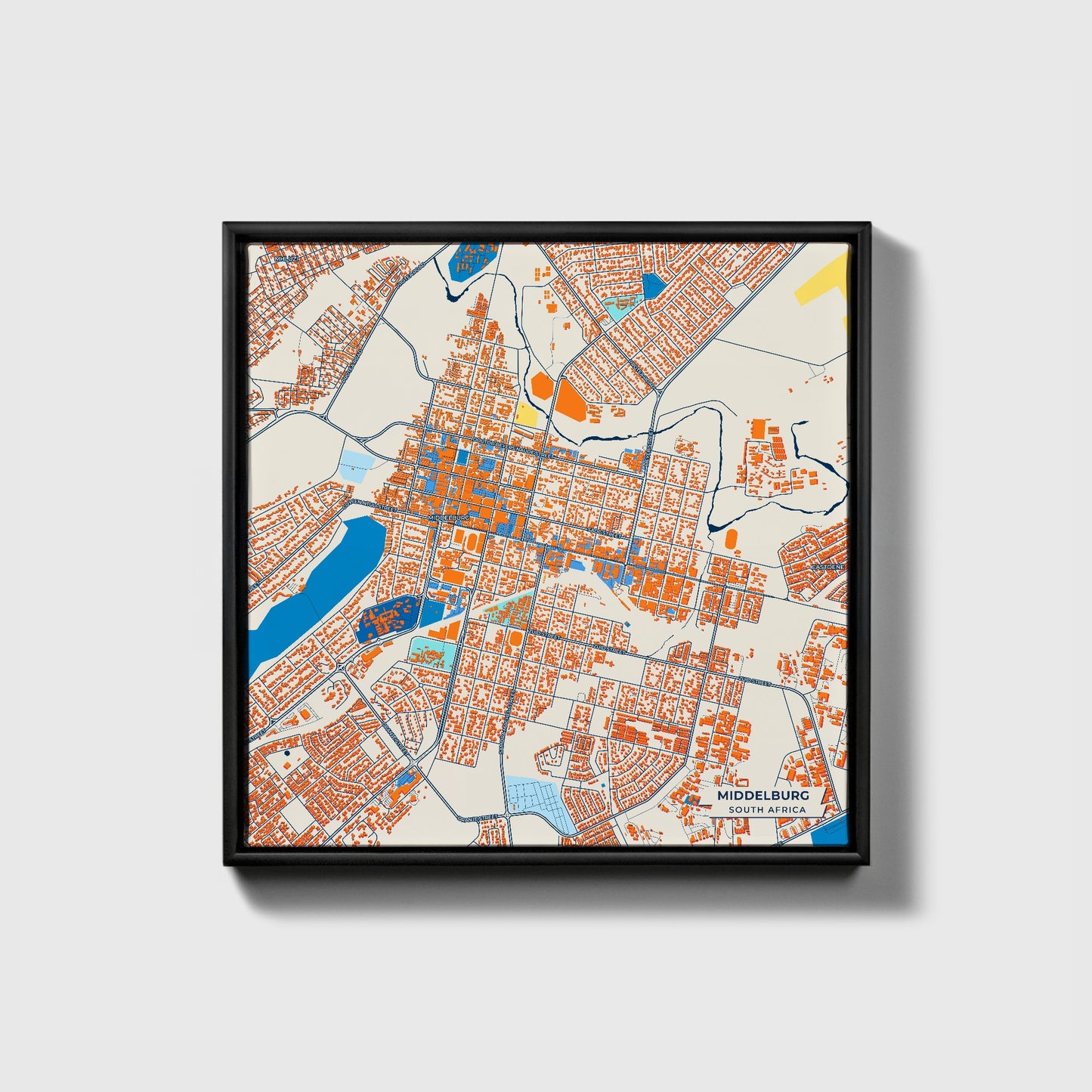 Middelburg South Africa Colorful City Map Canvas Print • Black Framed