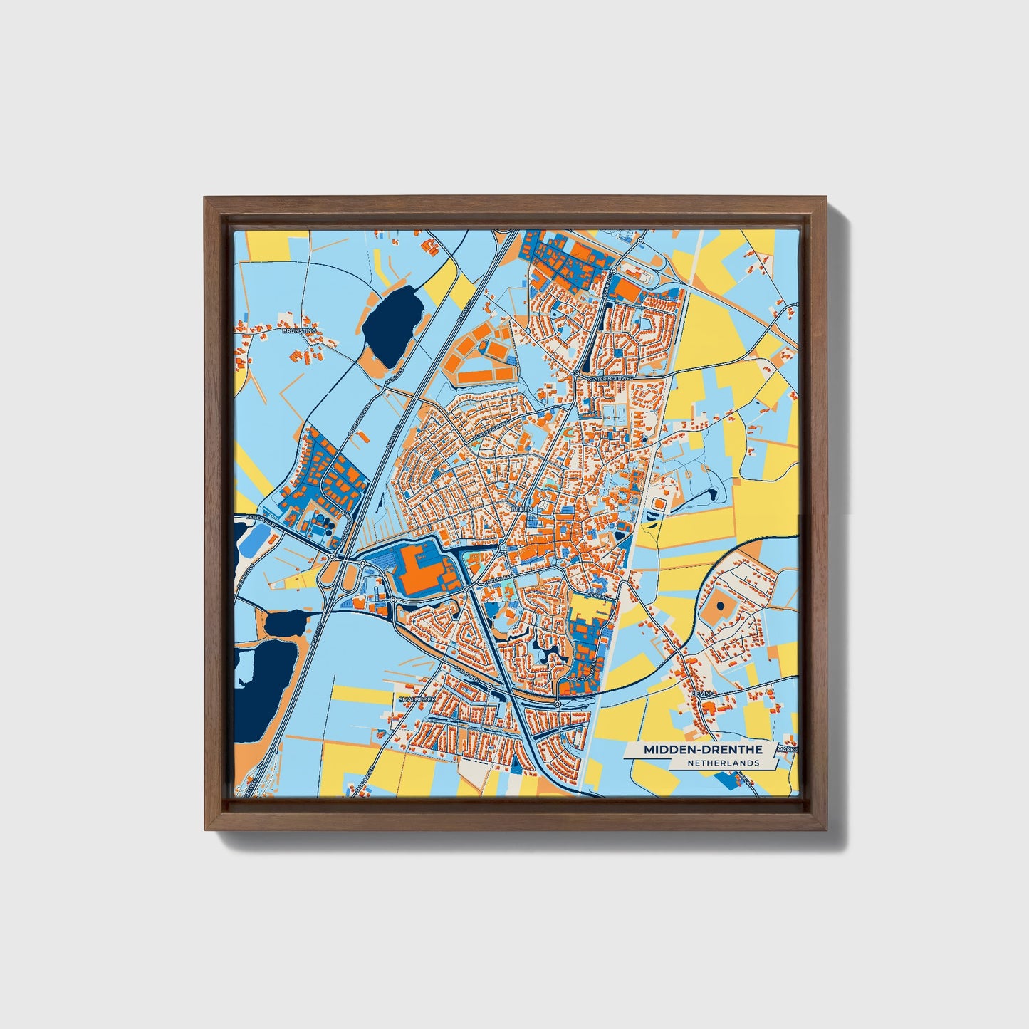 Midden-Drenthe Netherlands Colorful City Map Canvas Print • Dark Wooden Framed