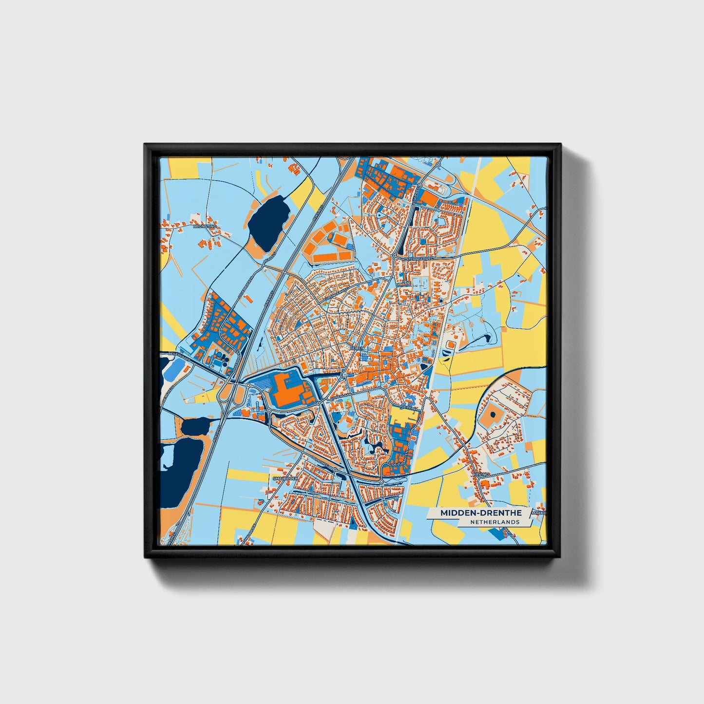 Midden-Drenthe Netherlands Colorful City Map Canvas Print • Black Framed