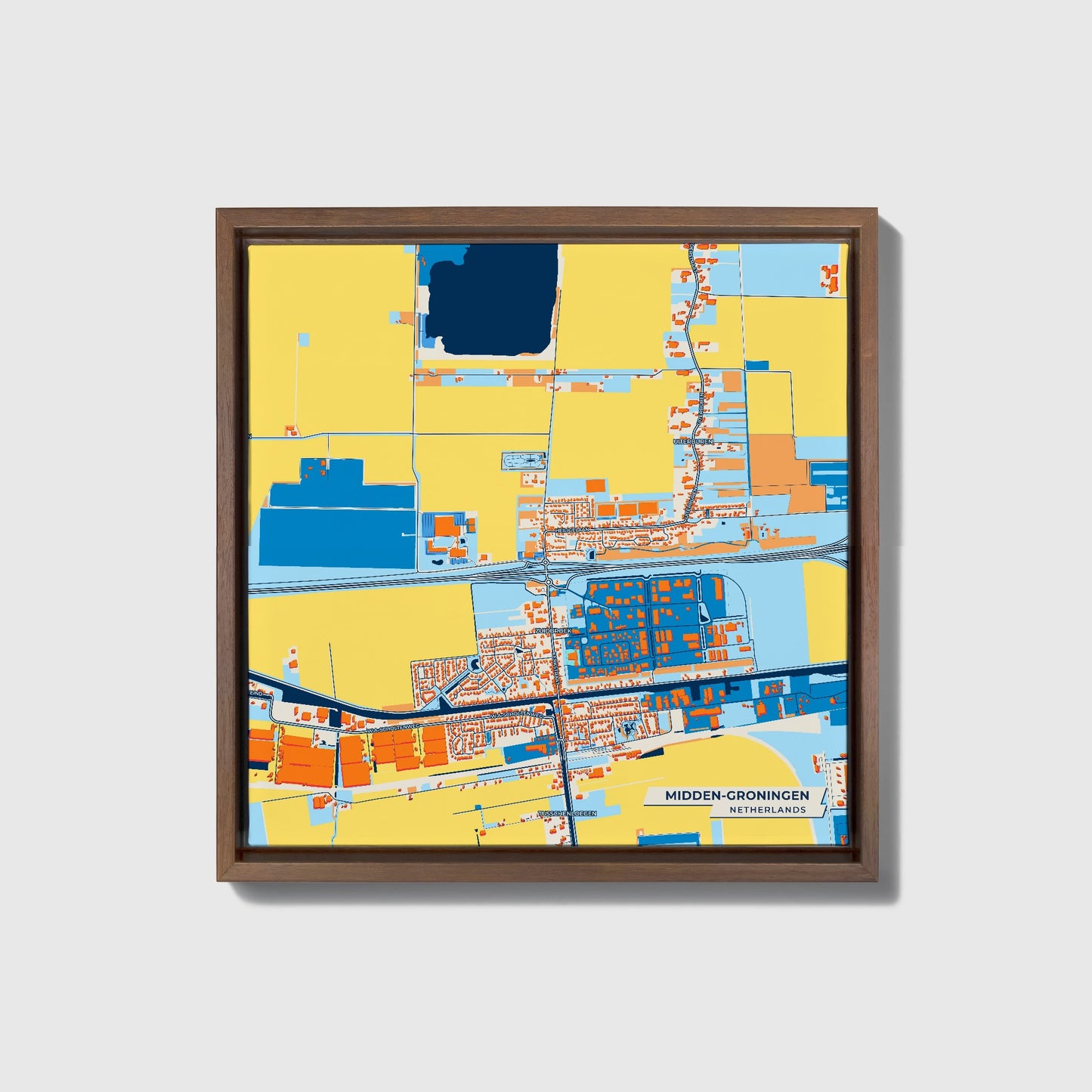 Midden-Groningen Netherlands Colorful City Map Canvas Print • Dark Wooden Framed