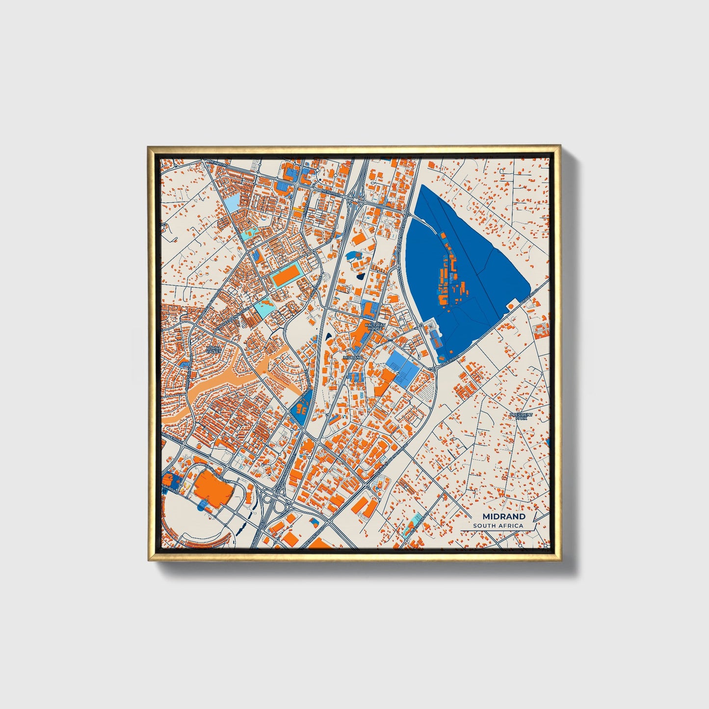 Midrand South Africa Colorful City Map Canvas Print • Gold Framed