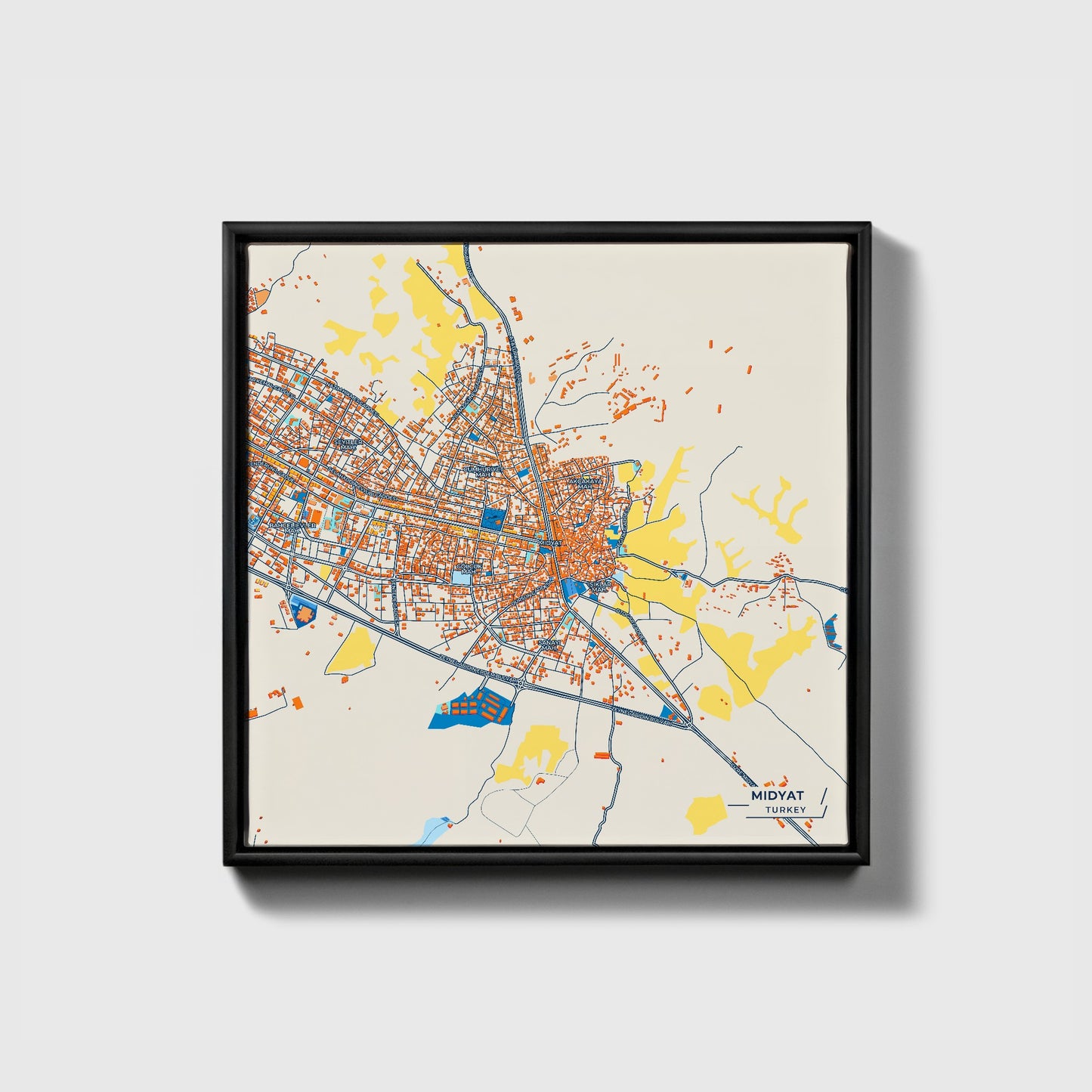 Mi̇dyat Turkey Colorful City Map Canvas Print • Black Framed