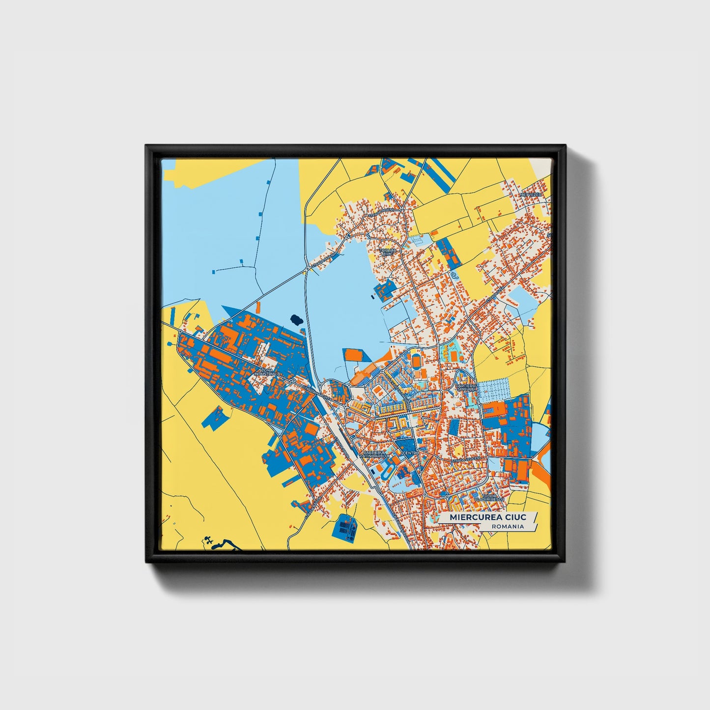 Miercurea Ciuc Romania Colorful City Map Canvas Print • Black Framed