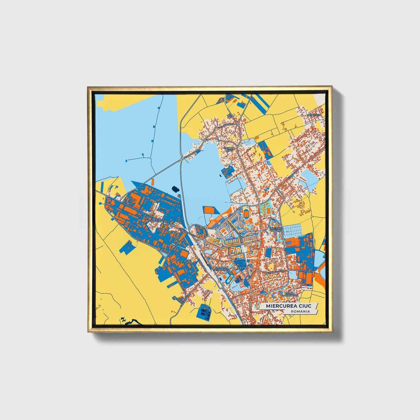 Miercurea Ciuc Romania Colorful City Map Canvas Print • Gold Framed