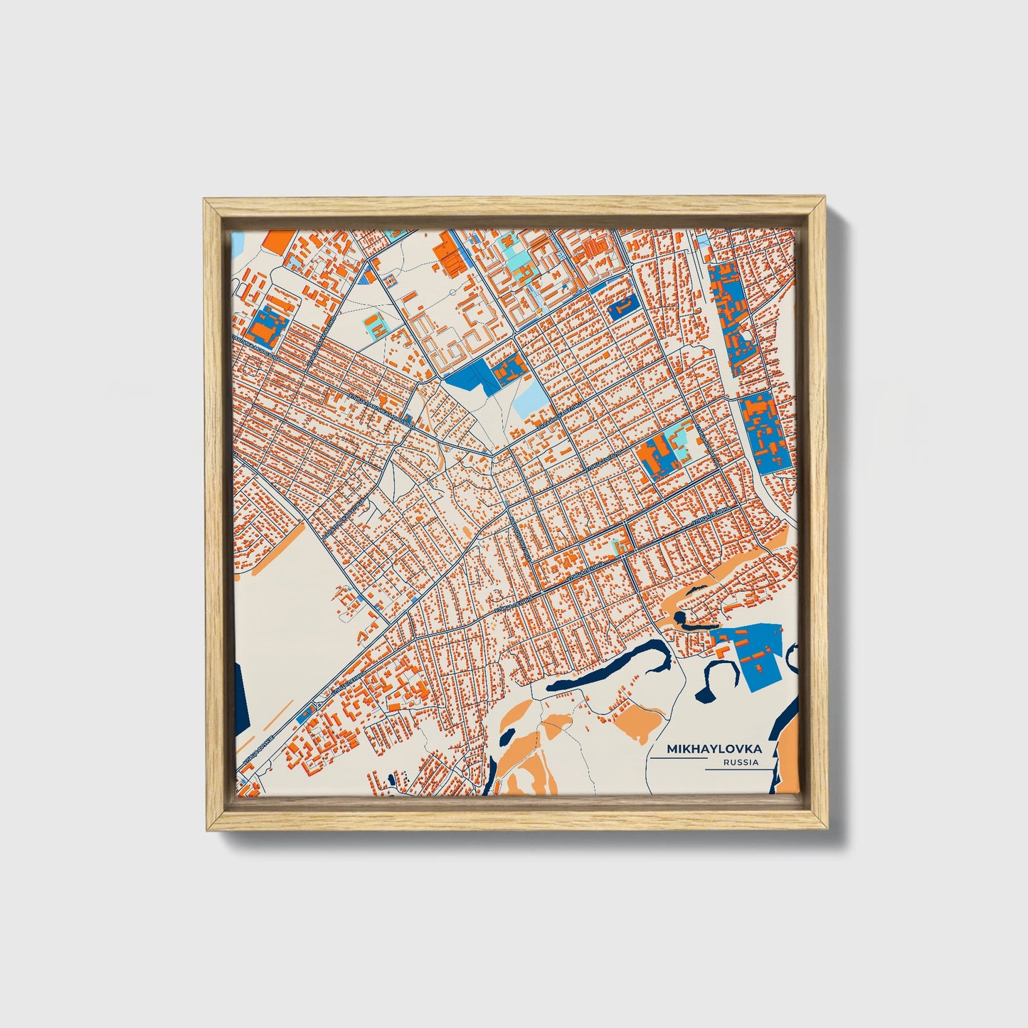 Михайловка Russia Colorful City Map Canvas Print • Natural Wooden Framed