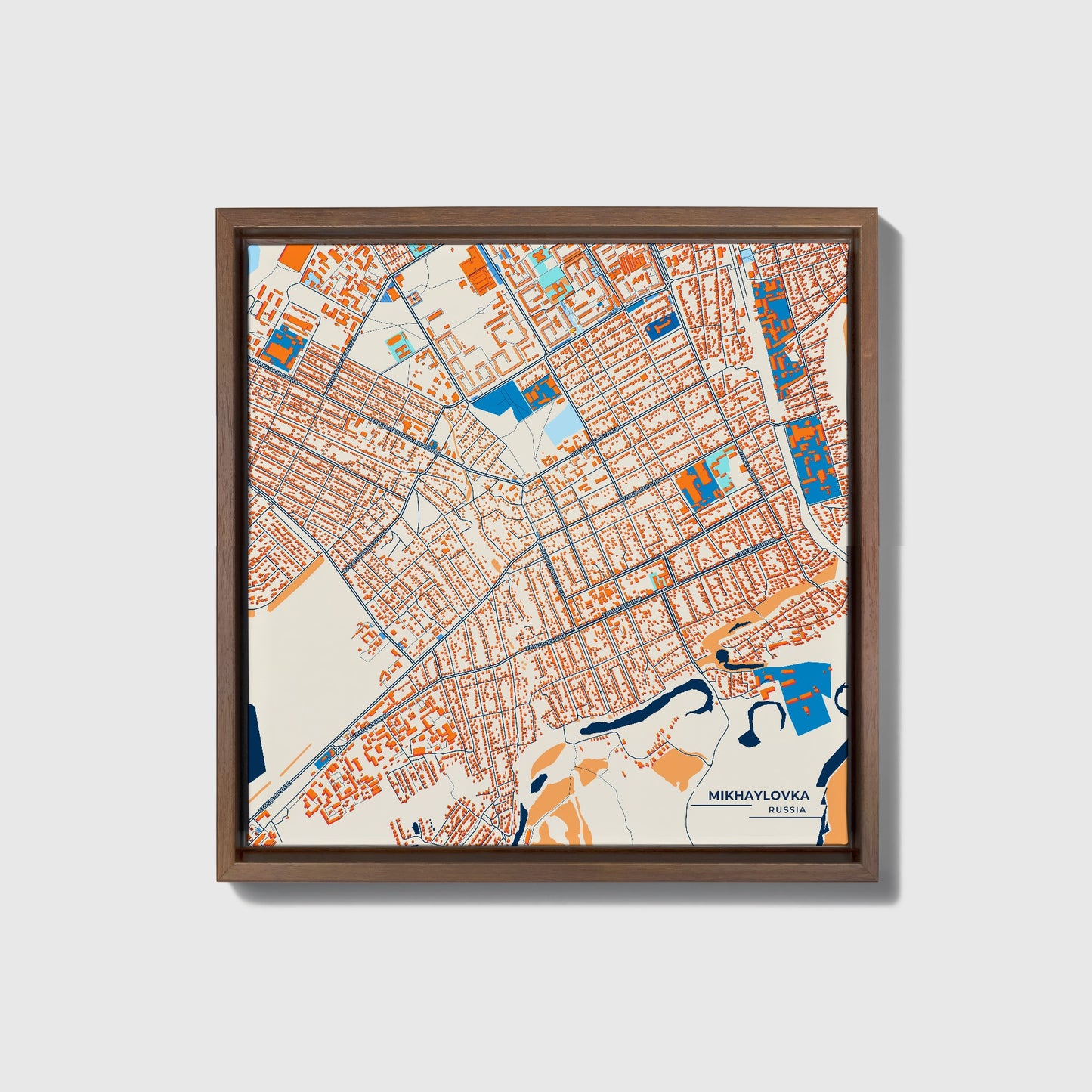 Михайловка Russia Colorful City Map Canvas Print • Dark Wooden Framed