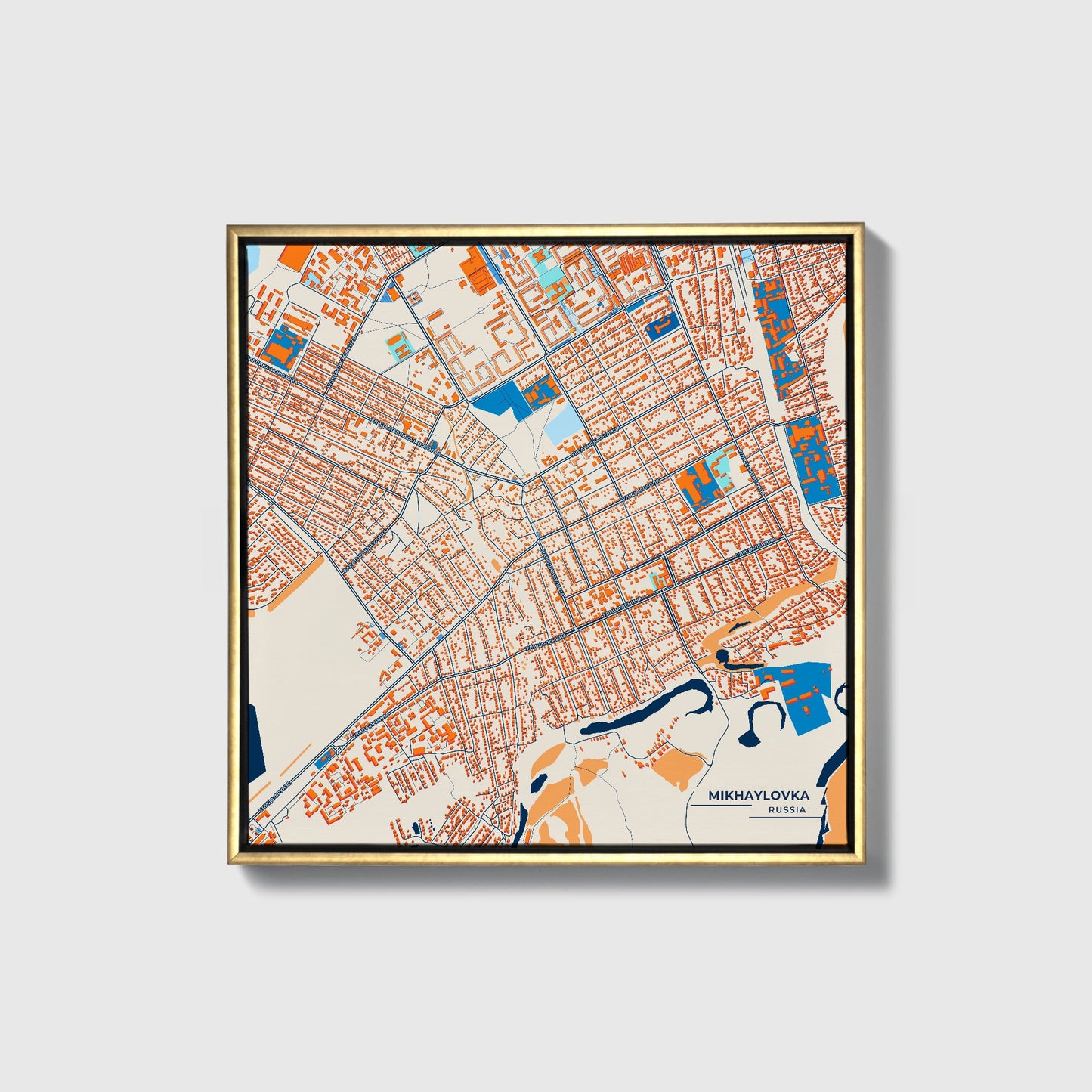 Михайловка Russia Colorful City Map Canvas Print • Gold Framed