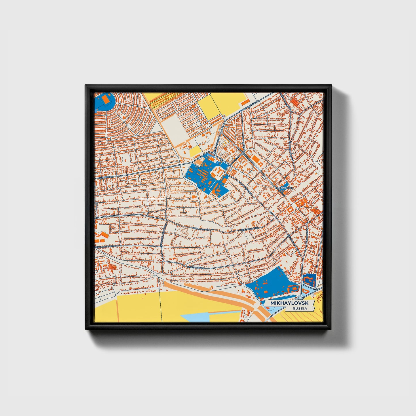 Михайловск Russia Colorful City Map Canvas Print • Black Framed