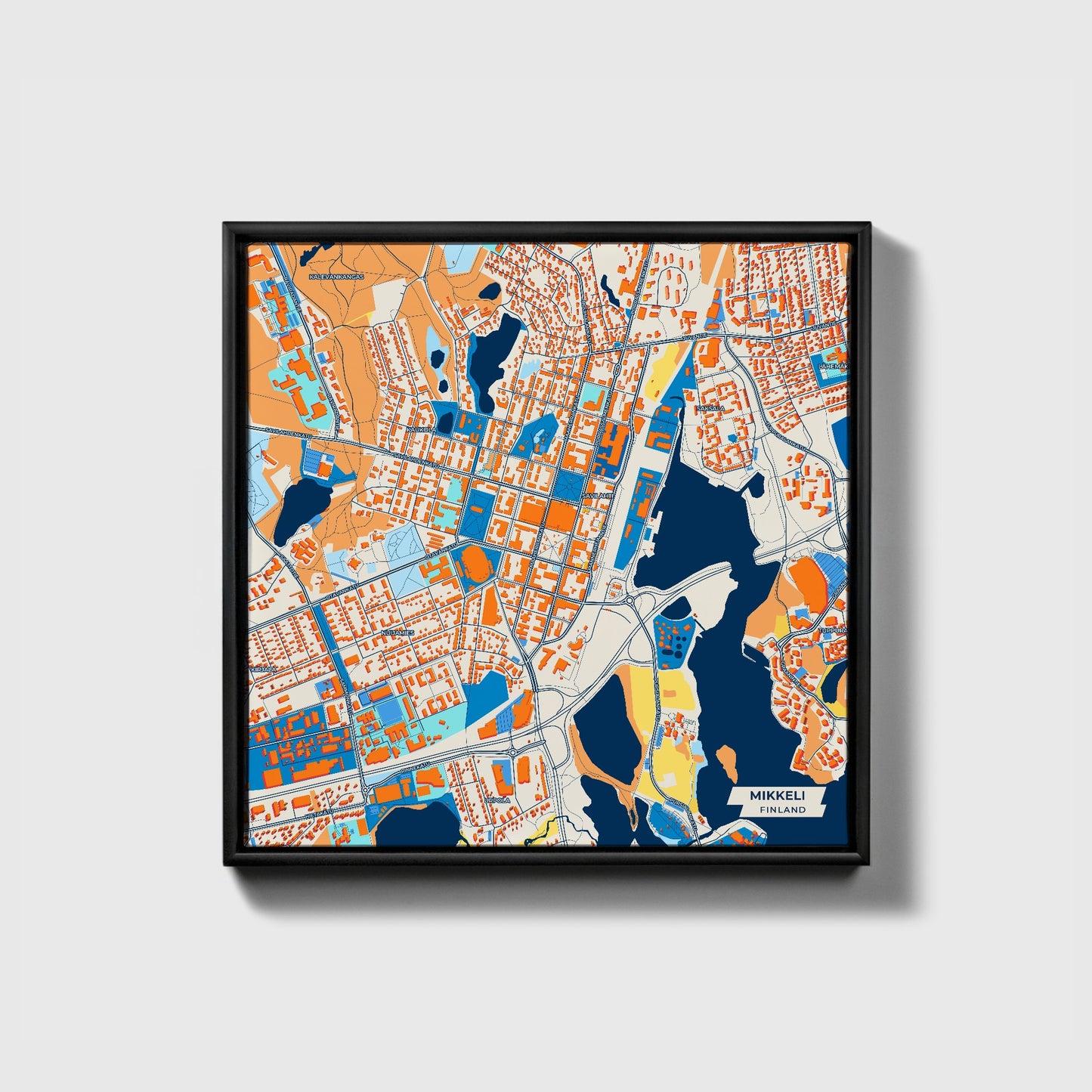 Mikkeli Finland Colorful City Map Canvas Print • Black Framed