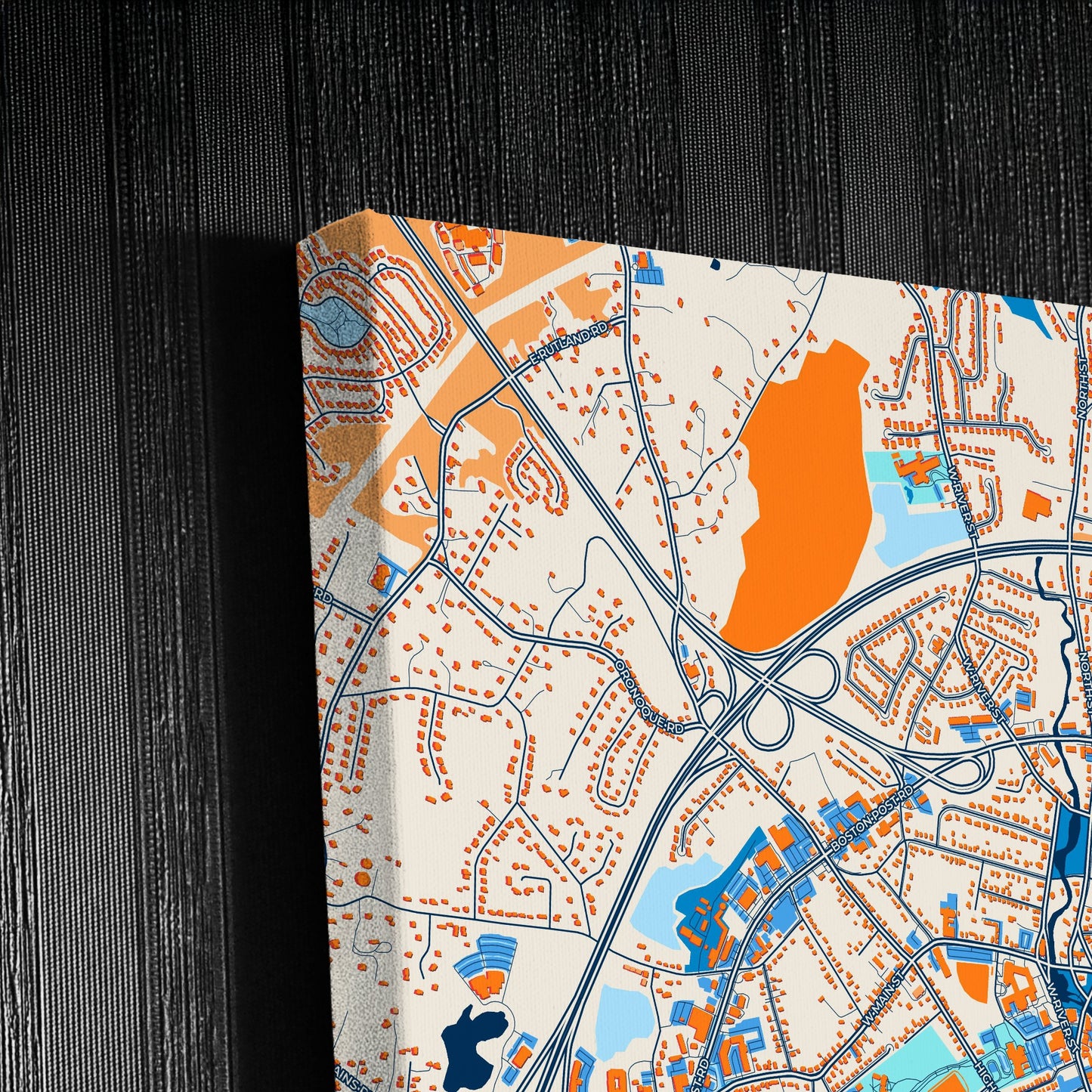 Milford Connecticut Colorful City Map Canvas Print Detail
