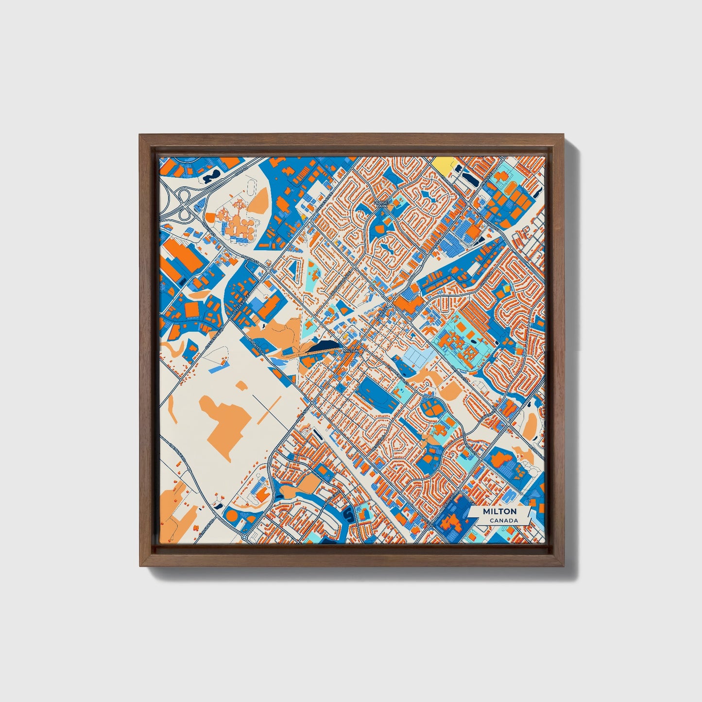 Milton Canada Colorful City Map Canvas Print • Dark Wooden Framed